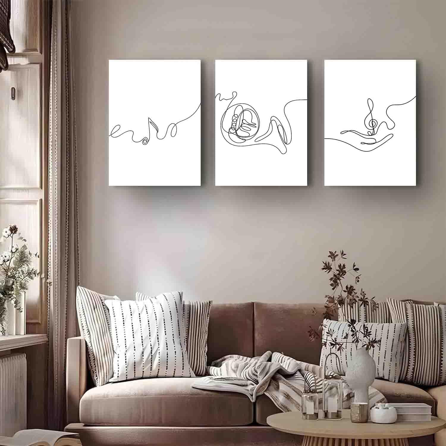 Minimalist French Horn Wall Art Set of Three,Elegant Line Art Prints for Home Decor,Ideal for Music Lovers,Gift for Any Occasion,16