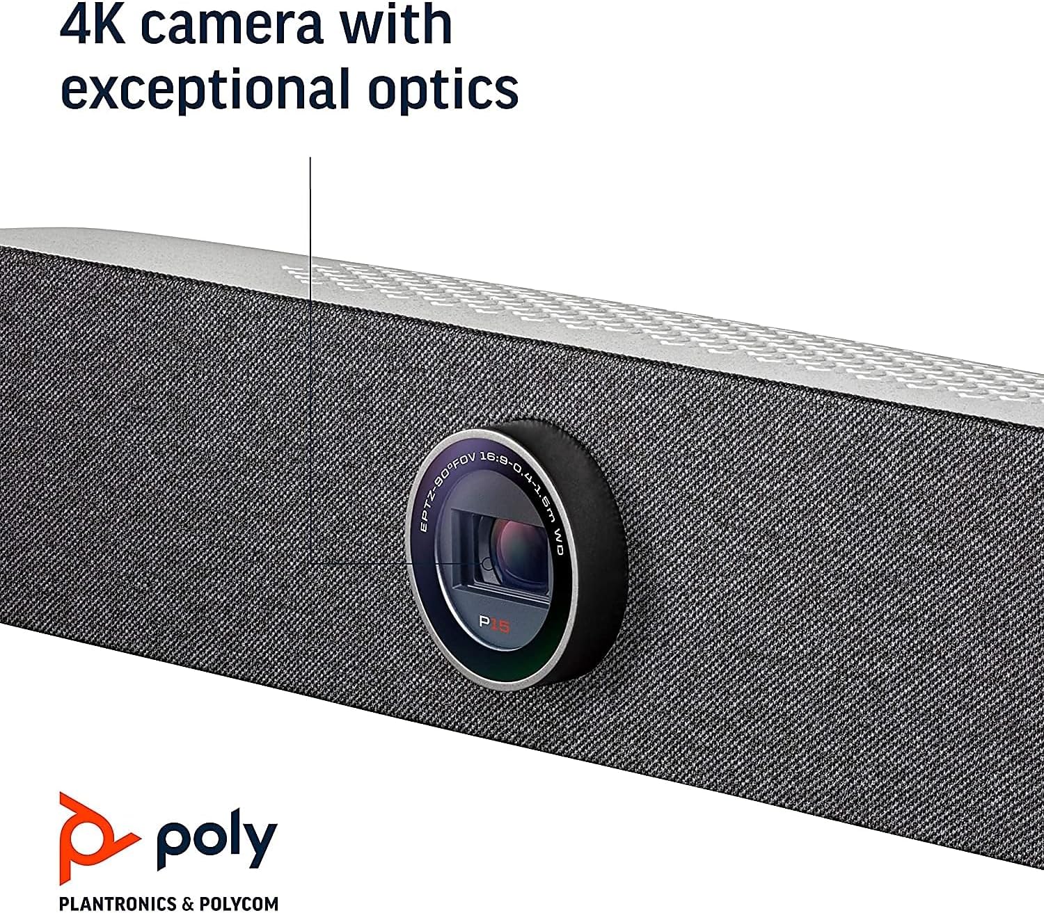 Poly Studio P15 Personal Video Bar (Plantronics + Polycom) - 4K Video Quality - Camera, Microphones & Speaker Solution with Premium Audio & Video - Certified for Zoom and Teams