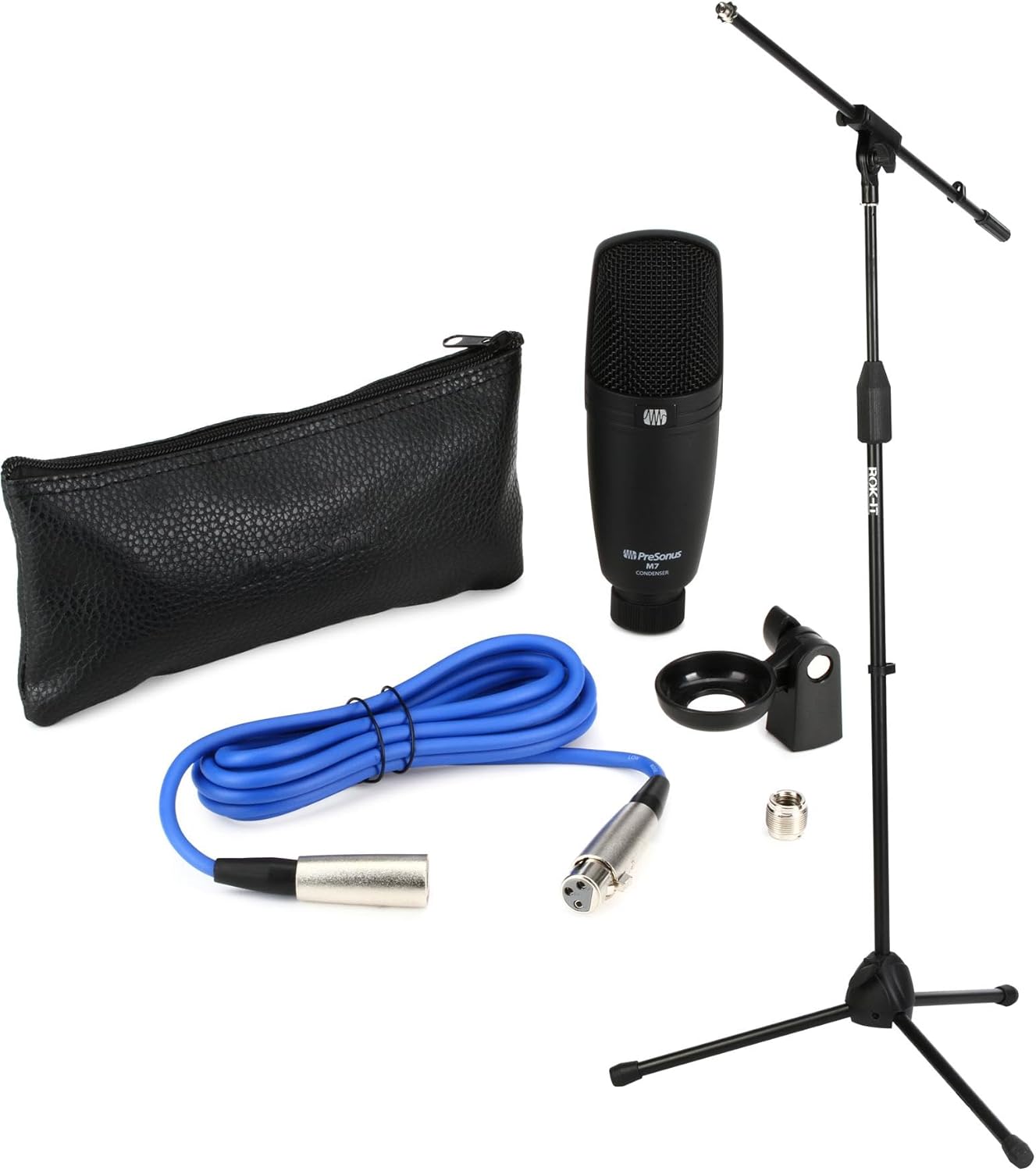 PreSonus M7 Large-Diaphragm Condenser Microphone Bundle with Adjustable Stand, XLR Cable, and Carrying Bag – Studio Recording Mic for Vocals, Instruments, Podcasts, and Voiceovers