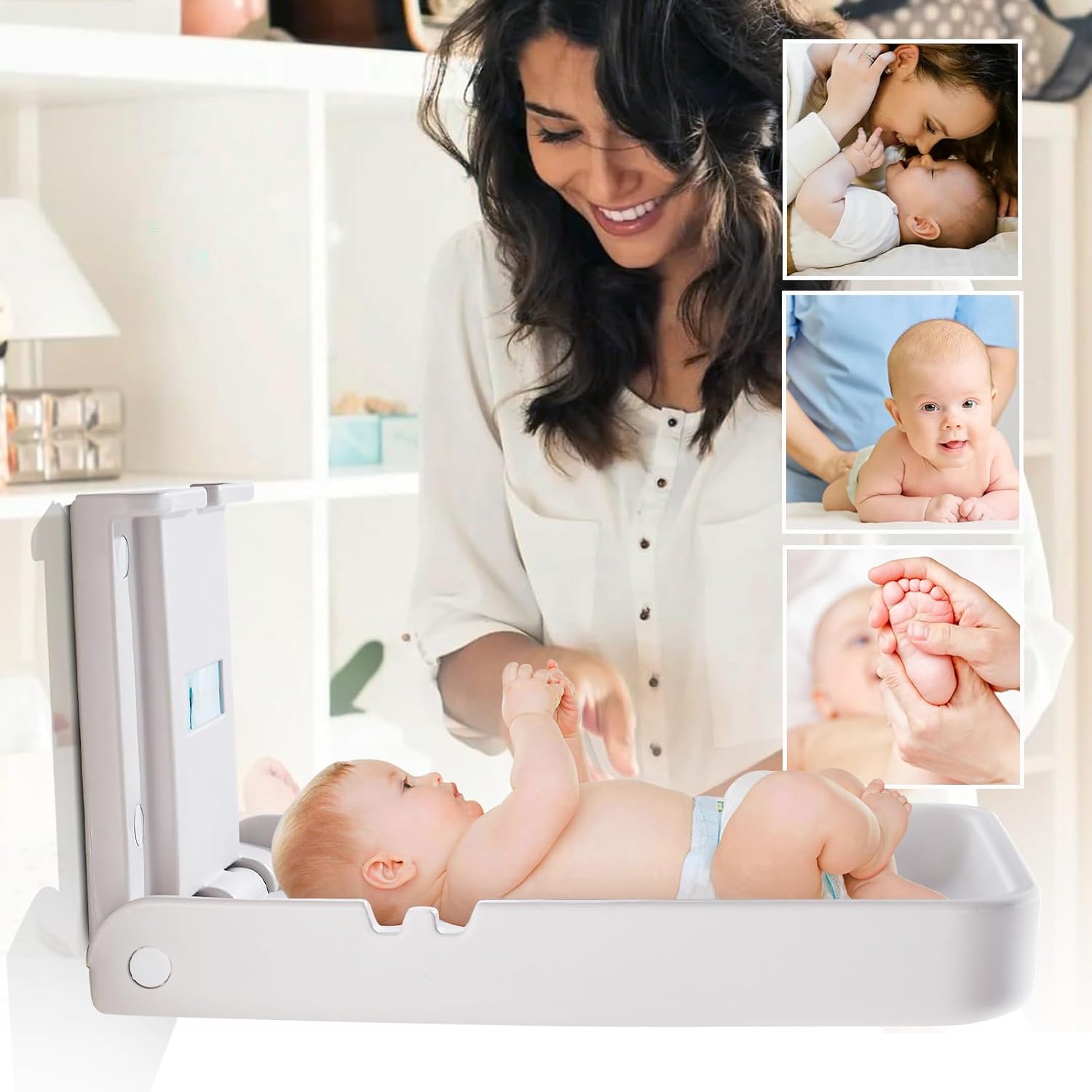 Baby Changing Tables Fold-Down Baby Changing Station Wall-Mounted Vertical Portable Diaper Table Changing Unit Commercial Bathrooms Corner Nursery White Gray