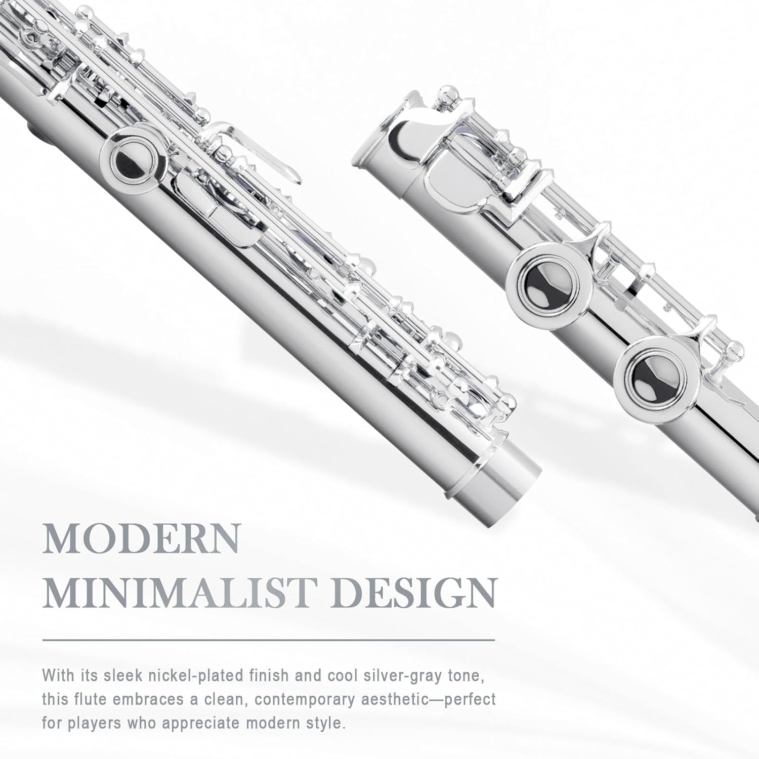 SONICAKE Nickel-plated C Flutes, Closed Hole 16Keys Flute for Beginner Student, Flute Instrument with Cleaning Kit, Carrying Case, Gloves, Tuning Rod, QFL-01