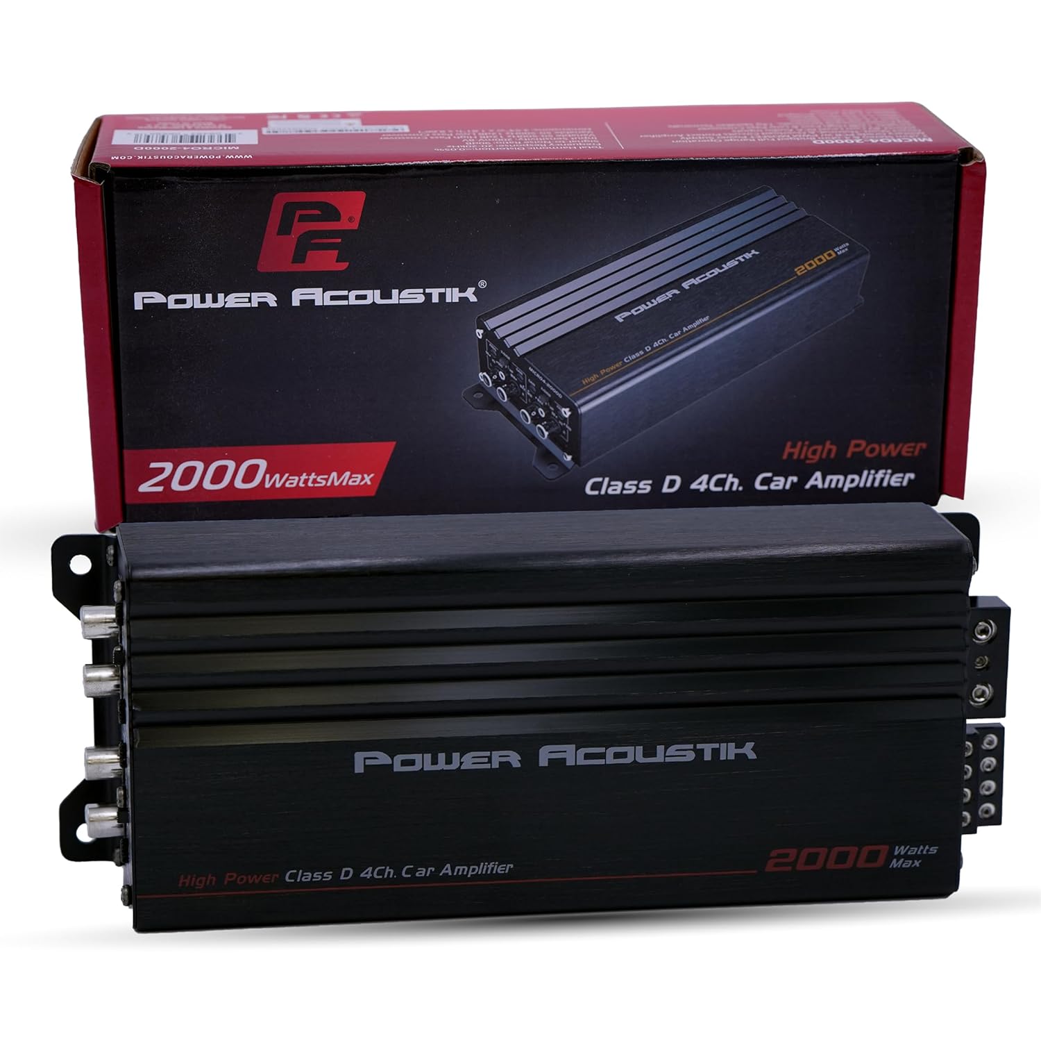 Power Acoustik 4 Channel Amplifier – 2000W Car Amplifier | Ultra-Compact 4 Channel Car Amp for Full-Range Sound | Small Audio Amp for Tight Installs