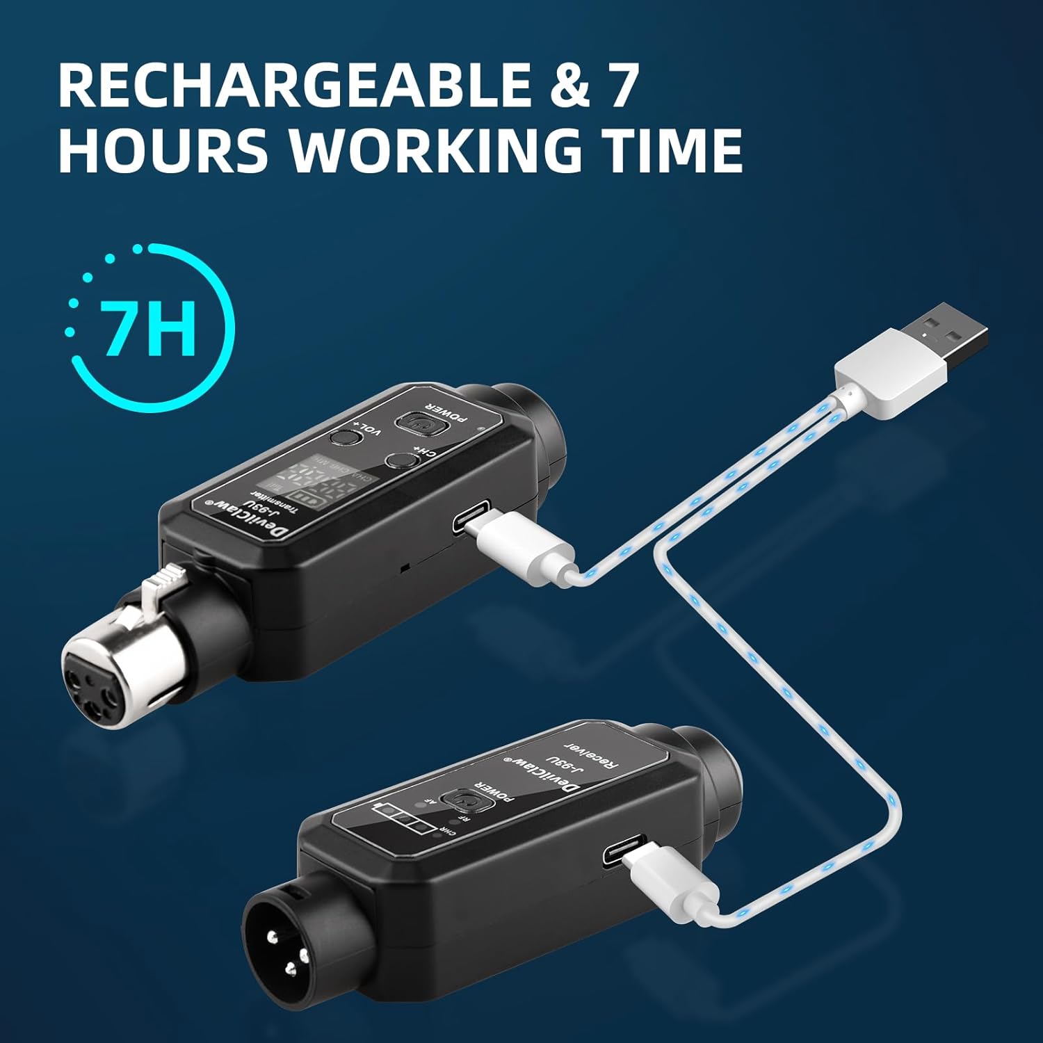 Multifunctional UHF Wireless XLR Adapter System,Transmitter & Receiver for Dynamic Microphones Guitar Mixer PA System, 16 Adjustable Frequencies, USB Charge, 250ft Range