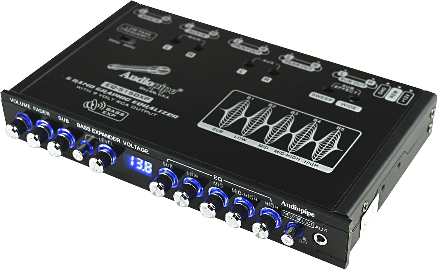 Audiopipe 5 Band Graphic Equalizer with 9 Volt RCA Output (EQ-515DXP)