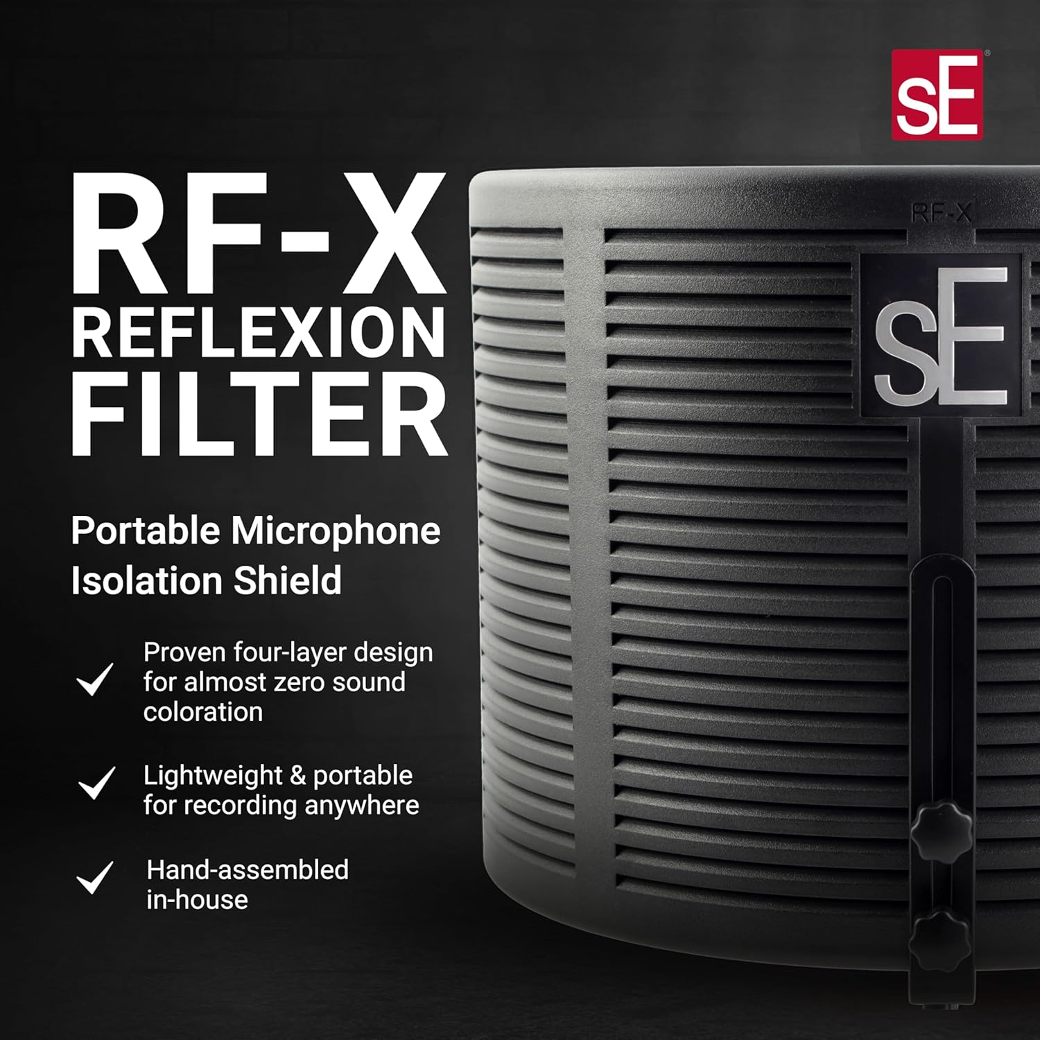sE Electronics RF-X Reflexion Filter - Portable Microphone Isolation Shield for Recording Music, Podcasts & Voice-Overs - Four-Layer Acoustic Sound Shield for Home Recording Studio Equipment (Black)
