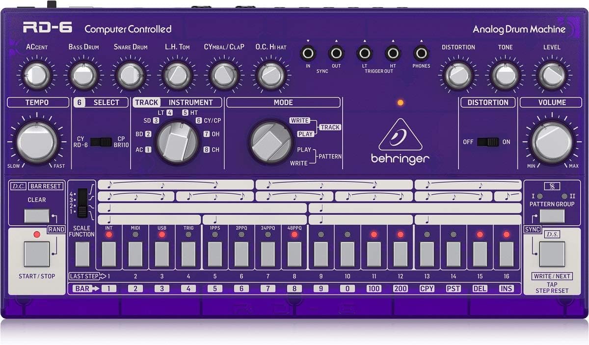 Behringer RHYTHM DESIGNER RD-6-GP Analog Drum Machine with 8 Drum Sounds, 64 Step Sequencer and Distortion Effects