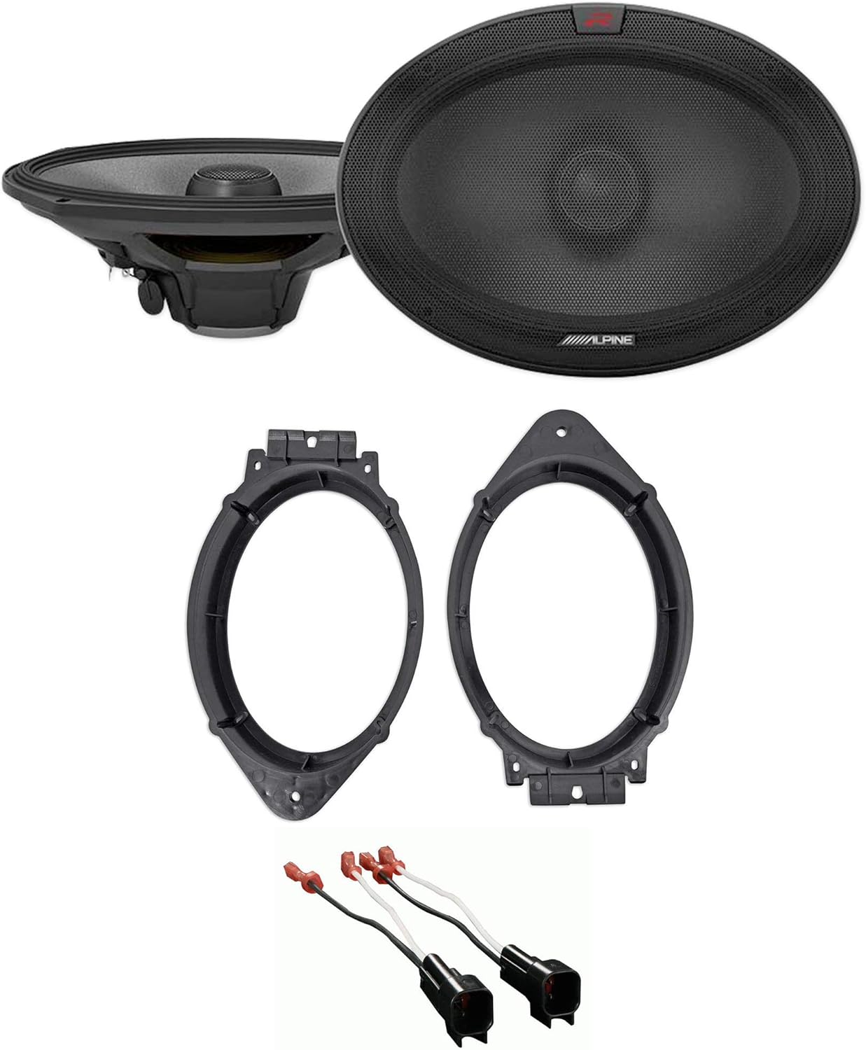 Alpine Pair R-S69.2 300 Watt 6x9 Car 2-Way Speakers Bundle with METRA 72-5600 Speaker Wire Harness Connector & METRA 82-3004 6x9 Speaker Adapter Compatible with 2014-Up Chevy/GM Vehicles (3 Item)