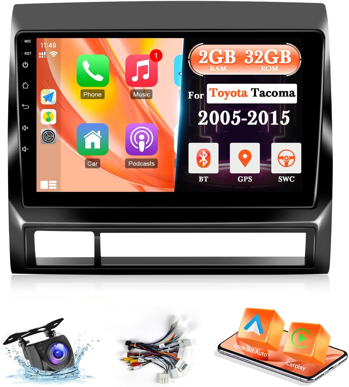 Leadfan Car Radio Stereo for Toyota Tacoma 2005-2015 Wireless CarPlay/Android Auto for Tacoma Android Touch Screen Headunit WiFi/GPS Navi/BT/FM Radio/AHD Backup Camera/SWC Fit J.B.L