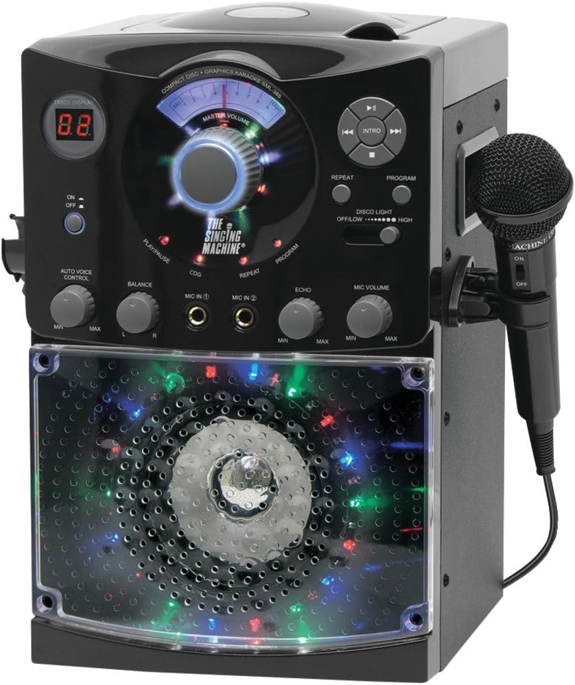 Singing Machine SML385BTBK Karaoke System with LED Disco Lights, CD+G, and Microphone, Black
