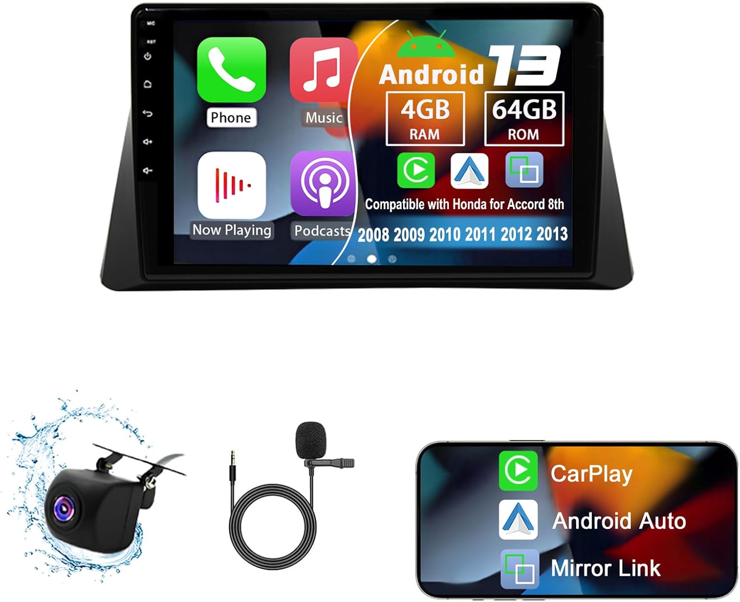 Android 13 Car Radio Compatible with Honda for Accord 8th 2008 2009 2010 2011 2012 2013, 4G+64G 10