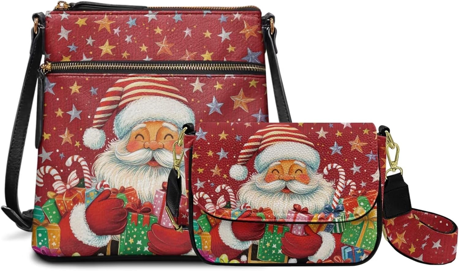 COEQINE Red Womens Purses And Handbags Set 2 Piece Leather Hobo Bags For Women Large Capacity Crossbody Bag For Woman