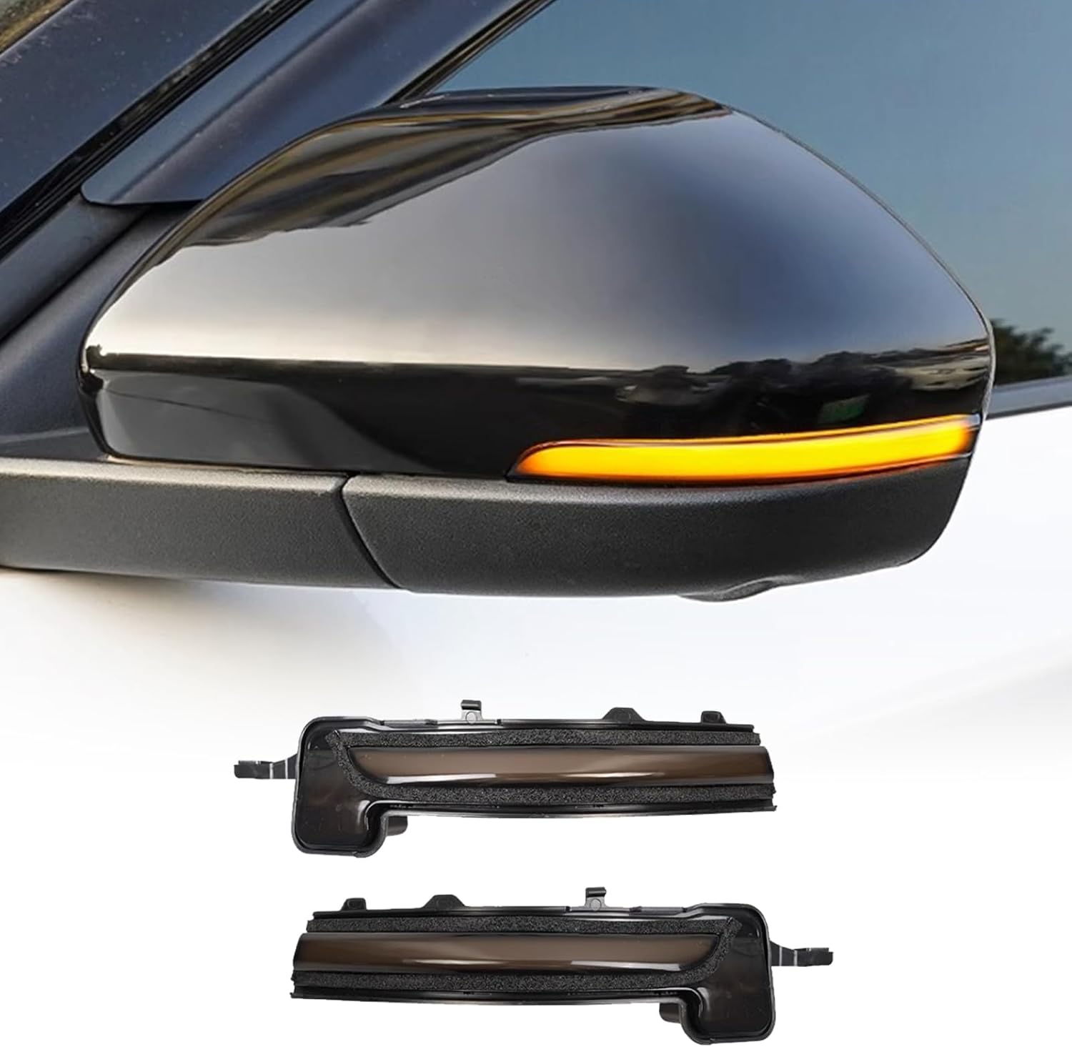 Car Exterior Side Rear View Mirror Streamer Turn Signal Lamp For Ford Explorer 2020-2023 ABS Anti-collision Warning Light 2PCS (Yellow + White)