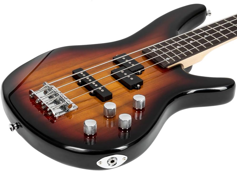Lykos Exquisite Stylish GIB Electric 4 String Bass Guitar Full Size Bag + Strap + Connector + Plectrum + Wrench Tool (Sunset)