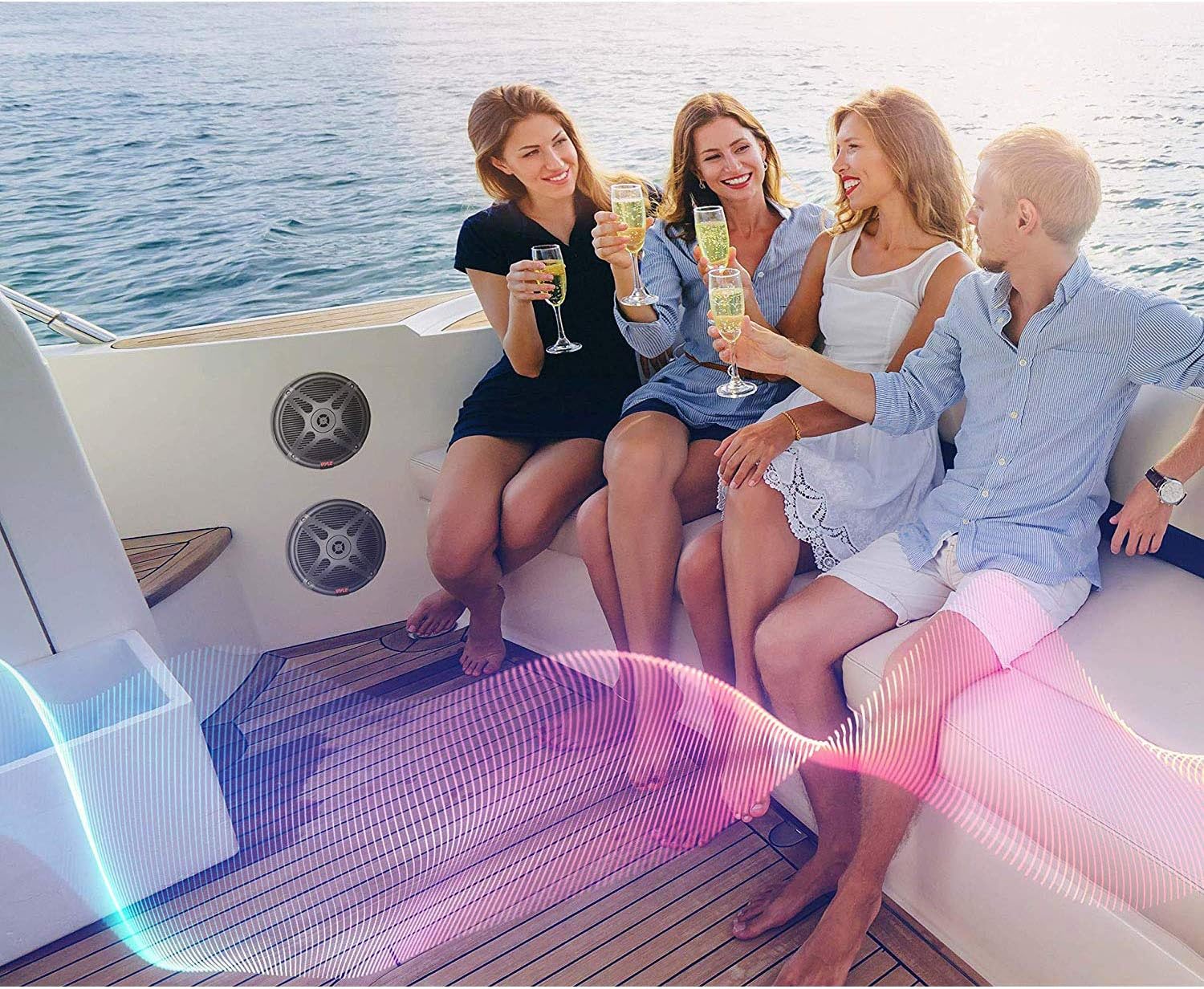 Pyle 6.5 Inch Bluetooth Marine Speakers - 2-way IP-X4 Waterproof and Weather Resistant Outdoor Audio Dual Stereo Sound System with 600 Watt Power and Low Profile Design - 1 Pair - PLMRBT65B (Black)