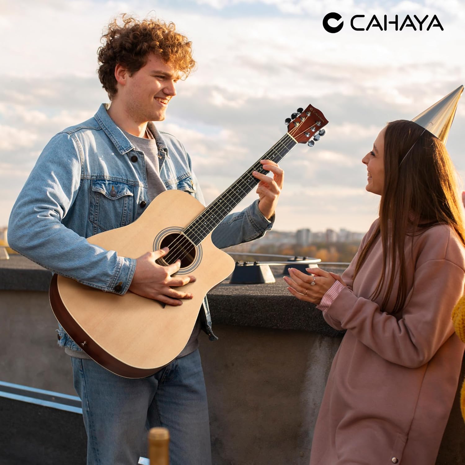 CAHAYA Acoustic Guitar Beginner Kit - 41in Adult All Wood Starter Set Includes with Thickened Gig Bag Capo Pickguard Strings Picks Strap for Kids Teenager Students Natural