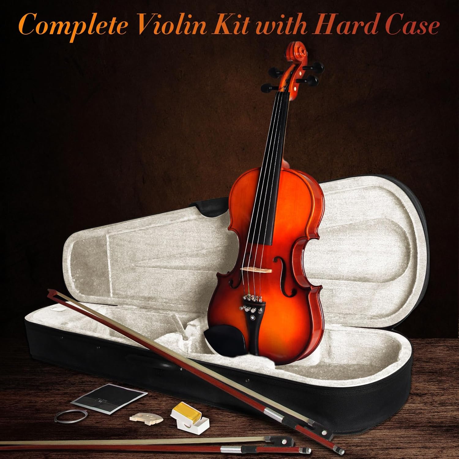 1/2 Violin For Beginners, CVN-300 Solidwood Ebony Fitted Violin with Strings, Beginner Starter Violins Kit For Student w/Hard Case, Rosin, Bow, Stringed Musical Instruments