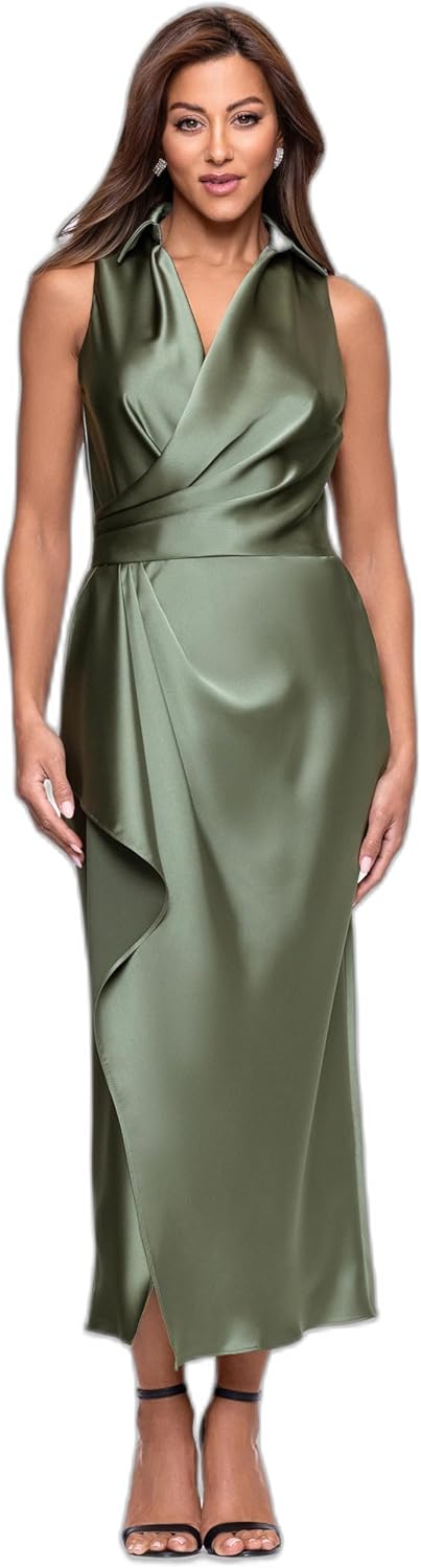 Xscape Womens Midi Satin Collared Top Dress