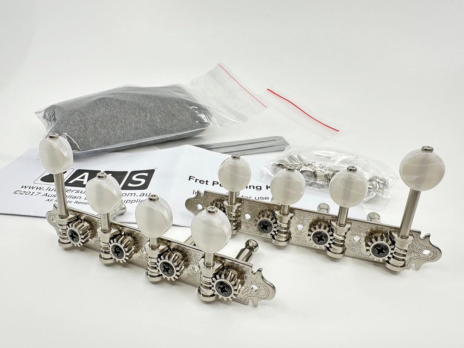 Gotoh F-Style Mandolin Tuners - Nickel with Pearloid Buttons [Bonus ALS Fret Polishing Kit] MF40-MWN Model Tuners by Gotoh Japan - Fret Polishing Kit by ALS