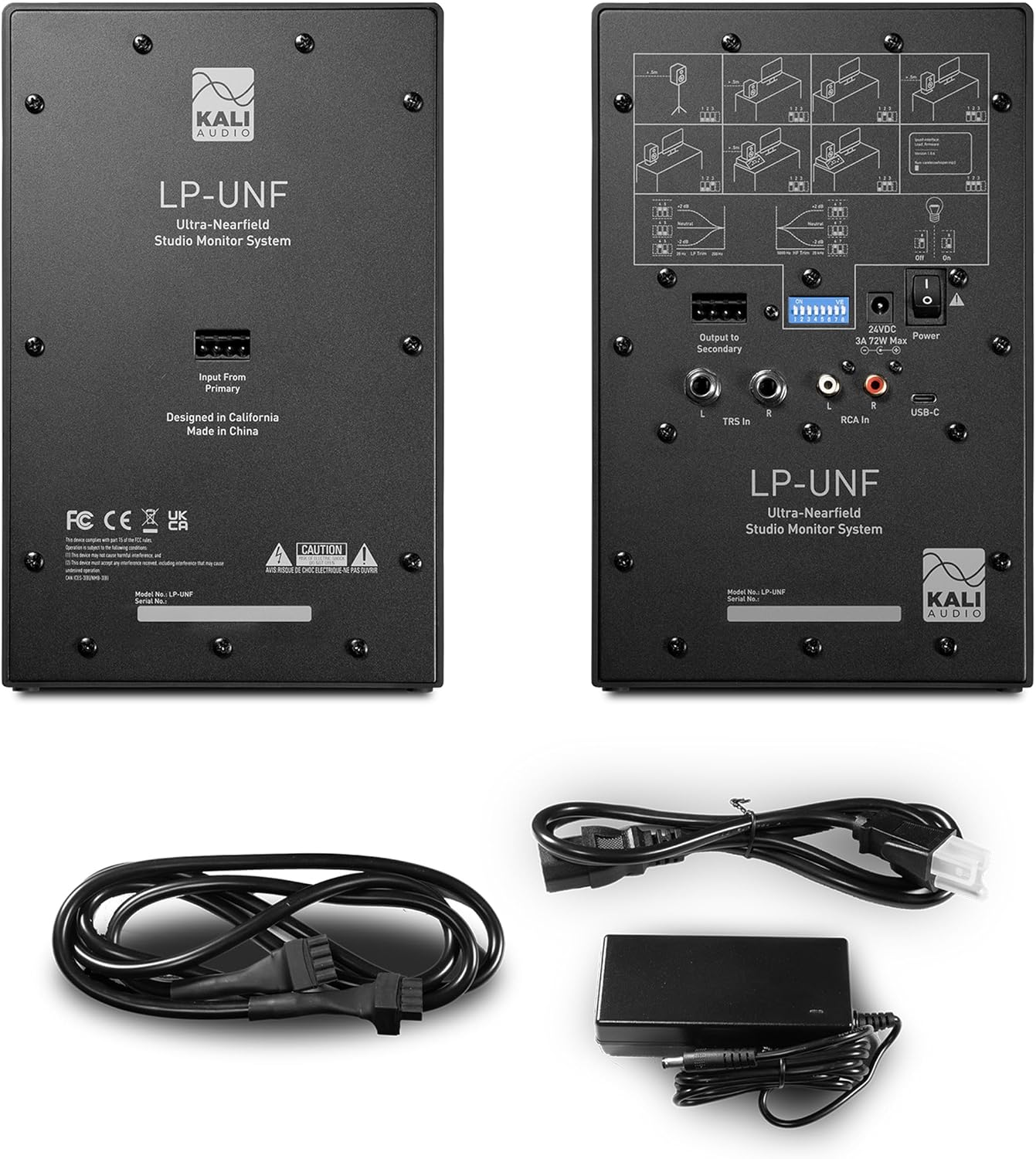 KALI AUDIO LP-UNF 4” Ultra Nearfield Powered Monitor System w/Bluetooth - Boundary Compensation EQ Settings - for Mixing, Recording, Audio Production - USB-C, TRS, RCA Inputs Black (Pair)