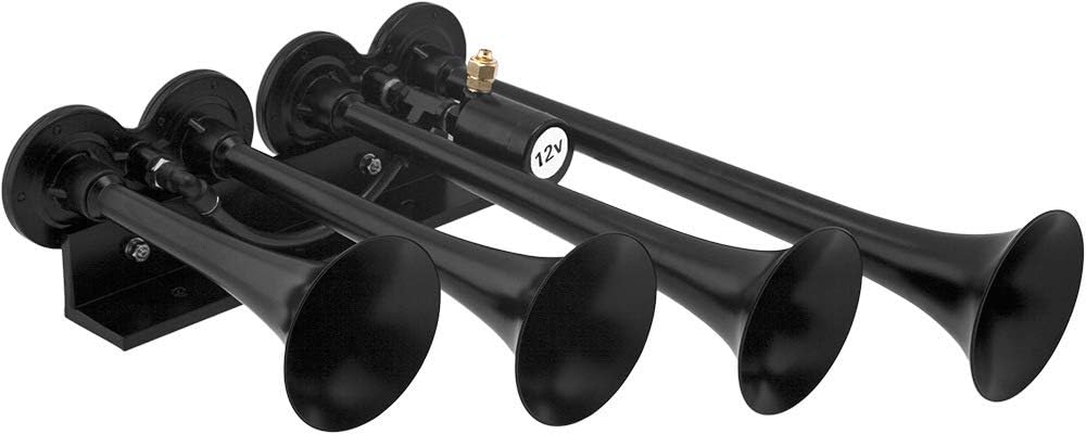 Vixen Horns Train Horn for Truck/Car. 4 Air Horn Black Trumpets (XLong). Super Loud dB. Fits 12v Vehicles like Semi/Pickup/Jeep/RV/SUV VXH4124XLB