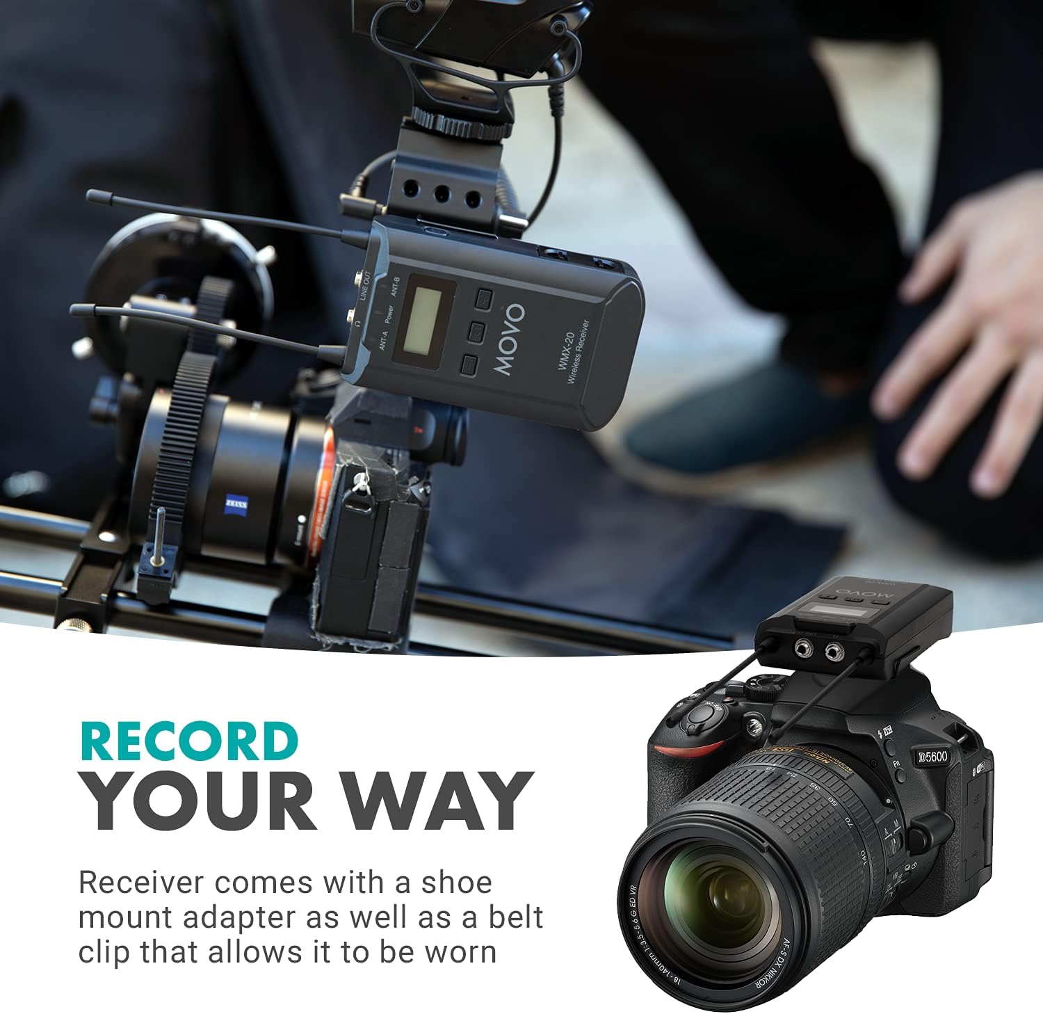 Movo 48-Channel UHF Wireless Microphone System with 2 Wireless Microphones and Receiver - Condenser Microphone Bundle for Interviews and Performances - Podcast Equipment Bundle for 2