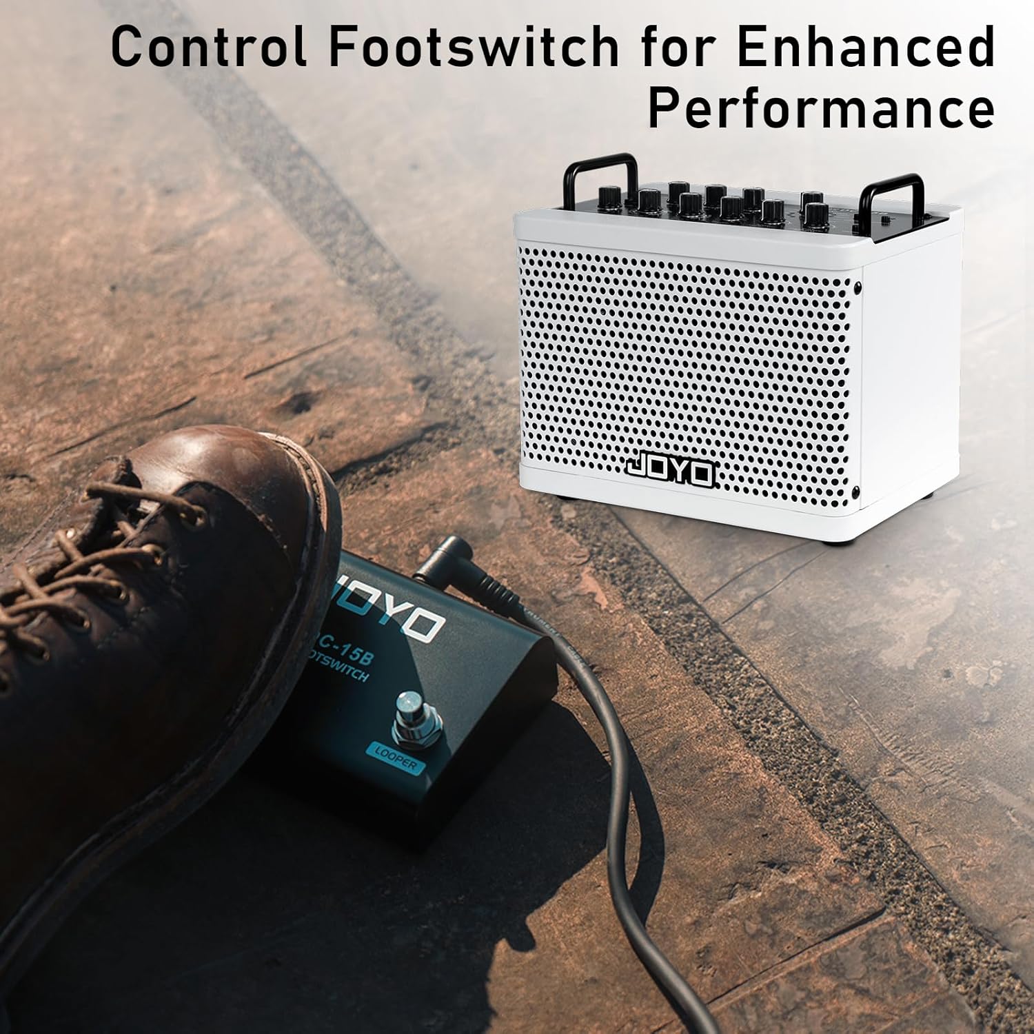 JOYO DC-15B Digital Bass Amp with Bluetooth CM-12 12ft Premium Noise-Free Instrument Cable, 15W Portable Bass Combo, Built-in Effects & Drum Machine