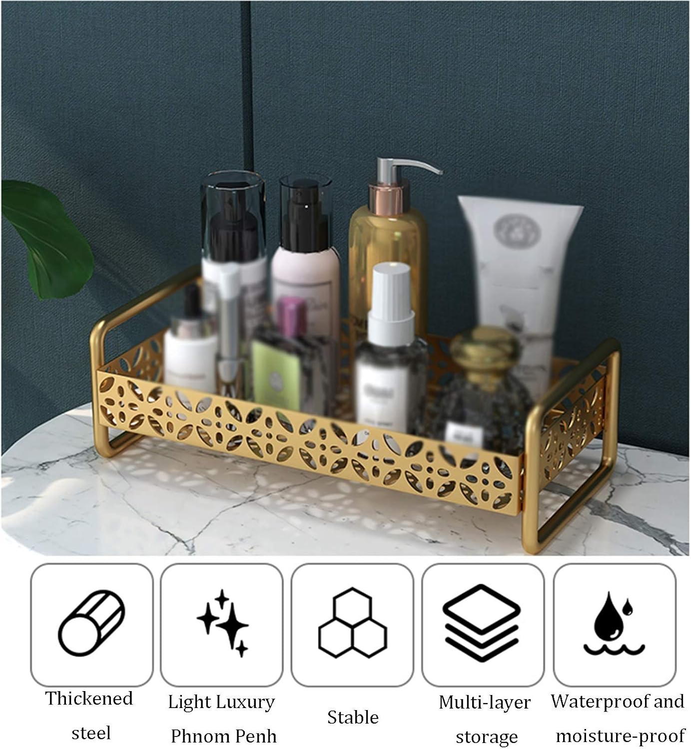XXIOJUN Bathroom Shelf, Cosmetic Storage Iron Thickened Steel Light Luxury Phnom Penh Waterproof and Moisture-Proof Stable Multi-Layer Storage, 3 Colors 3 Sizes (Color : Black, Size : 36x16x46cm)