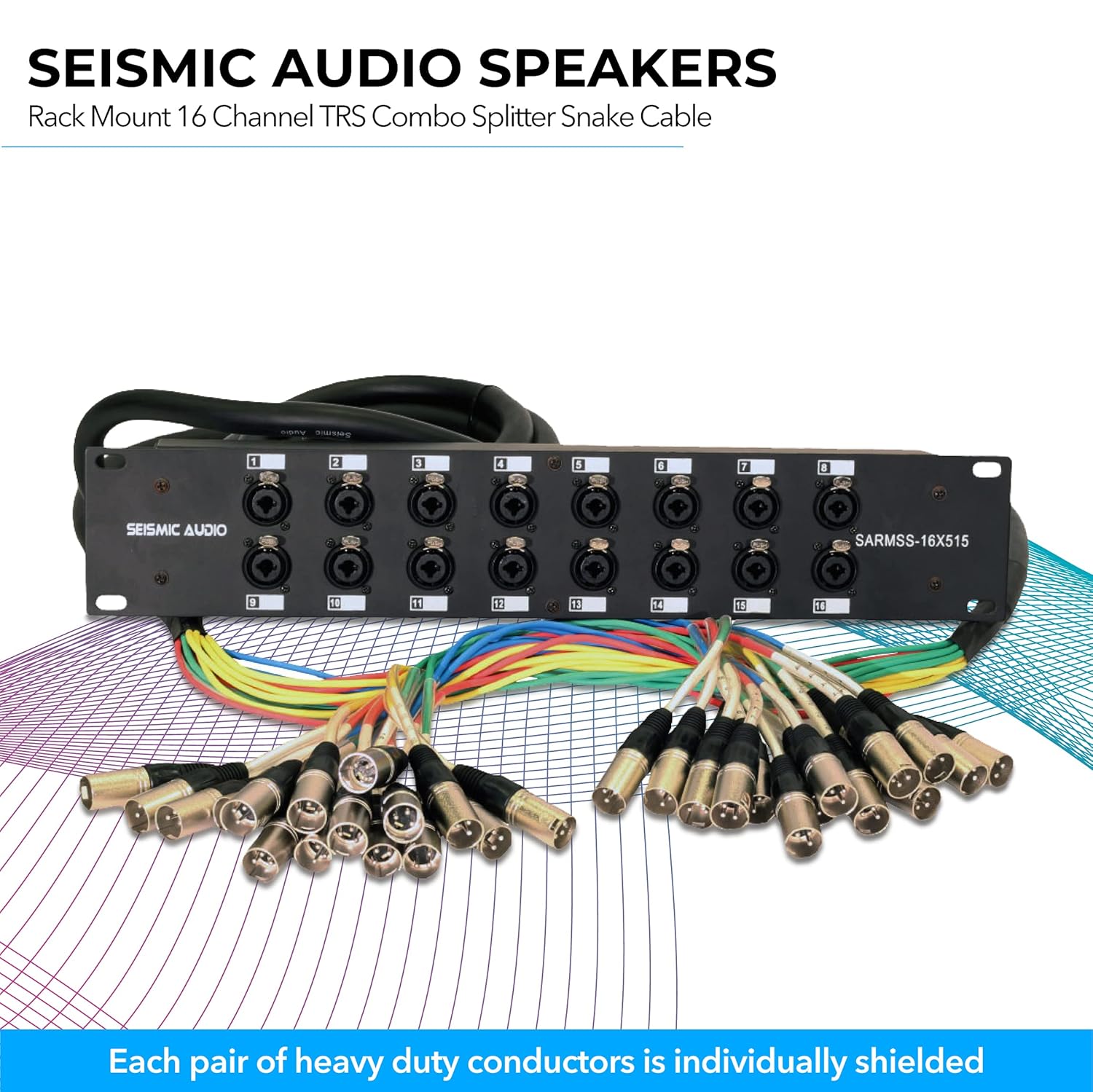 Seismic Audio SARMSS-16x515 Rack Mount 16 Channel XLR TRS Combo Splitter Snake Cable - 5' & 15' XLR trunks