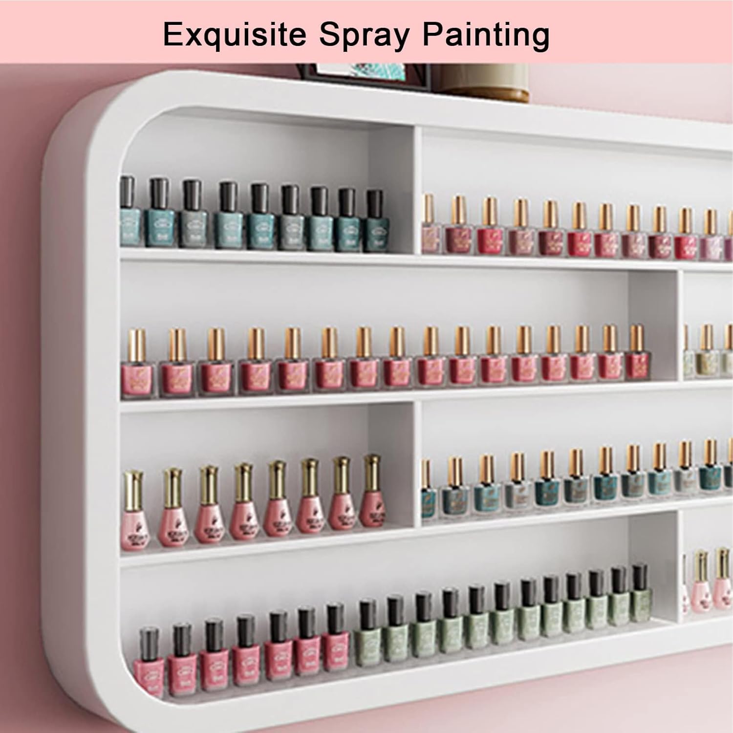 Hanging Wall Shelf, White Wooden Nail Polish Rack, Essential Oil Display Cabinet in Nail Salon, Rectangular Wall Mount Organizer,0.5m