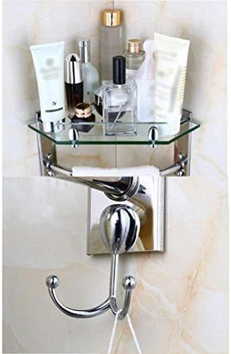 Glass Corner Shelf, with Aluminum Rail and Towel Bar Tempered Glass 8mm Thick Bathroom Shelf Wall Mount Storage