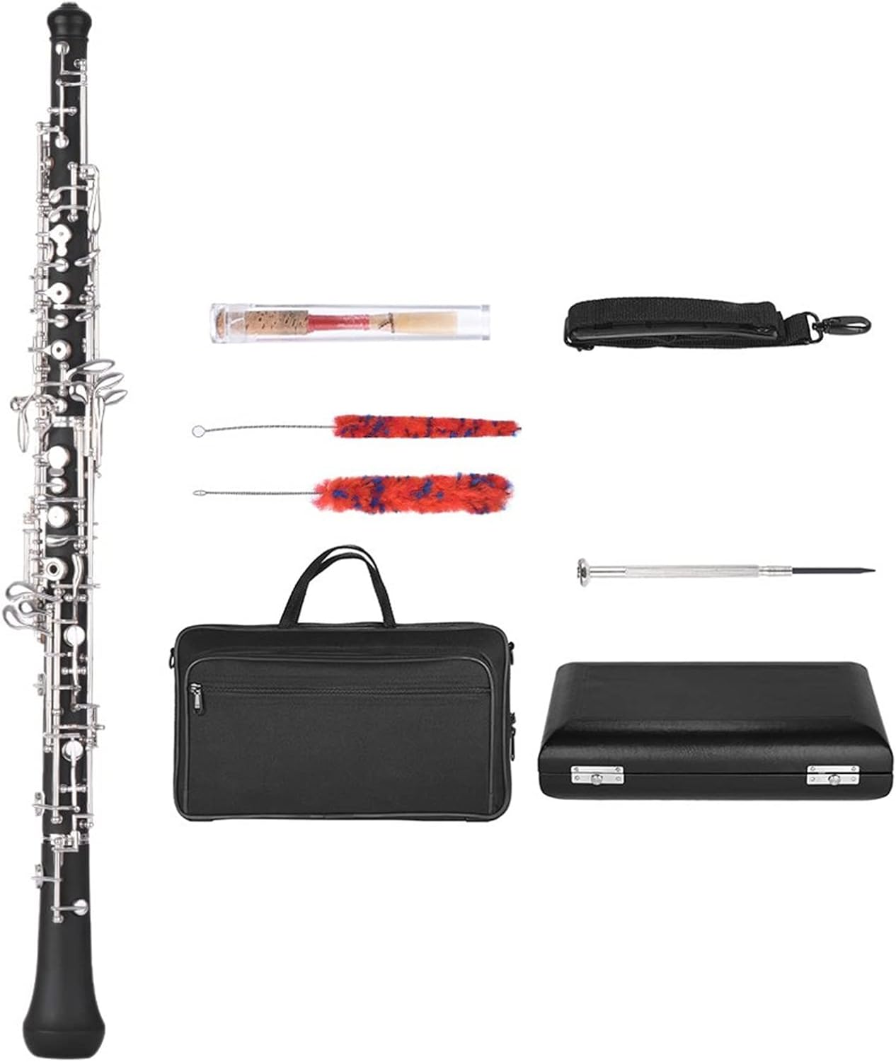 ZUZU Professional C Key Oboe Semi-Automatic Style Silver Plated Keys Woodwind Instrument with Reed Leather Case Carrying Bag Oboe Parts