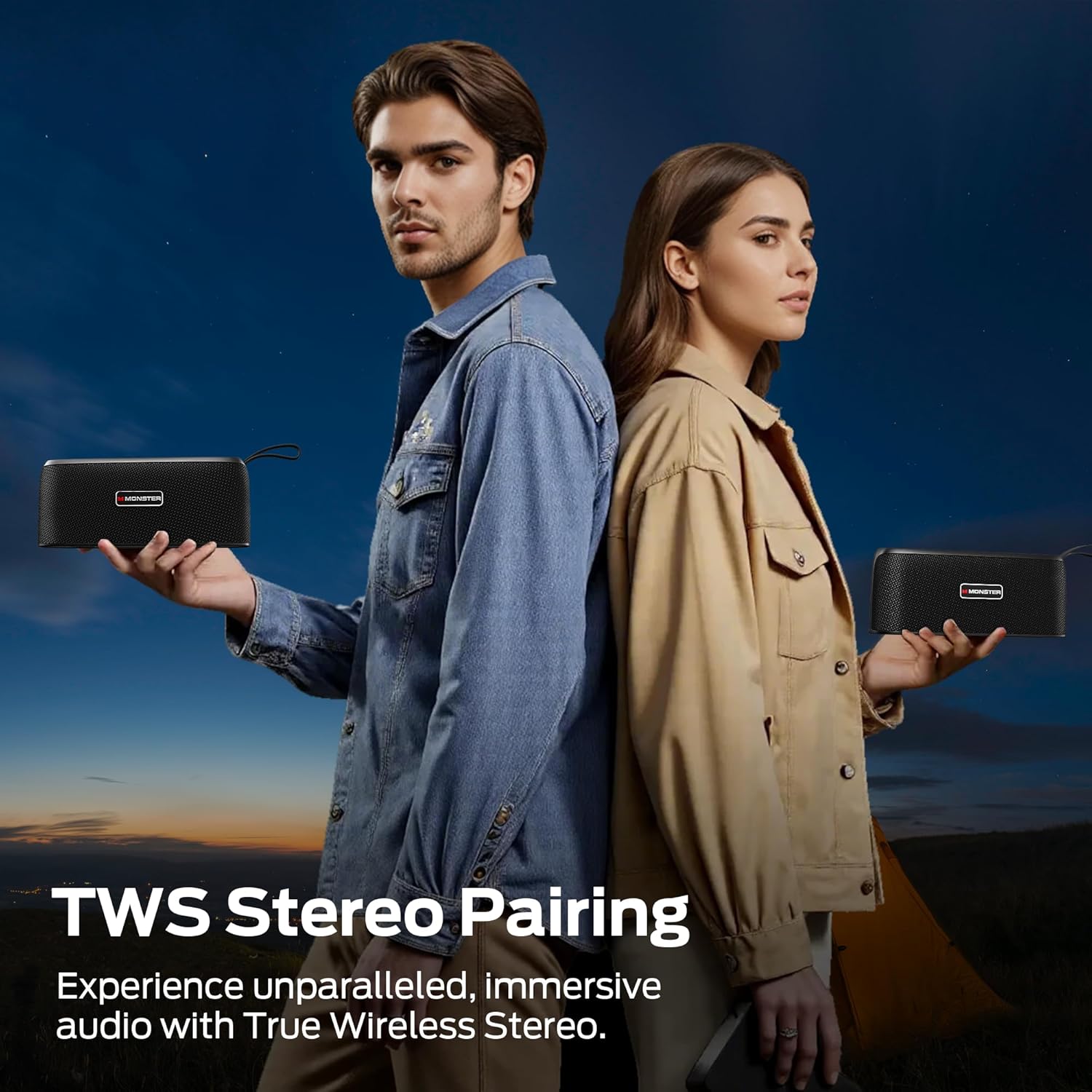 Monster Shock Portable Bluetooth Speaker, True Wireless Speaker, 30W Loud Stereo Sound, IPX6 Waterproof,17 Hours Playback, Bluetooth 5.4 TWS Pairing,Outdoor Speakers with Handle