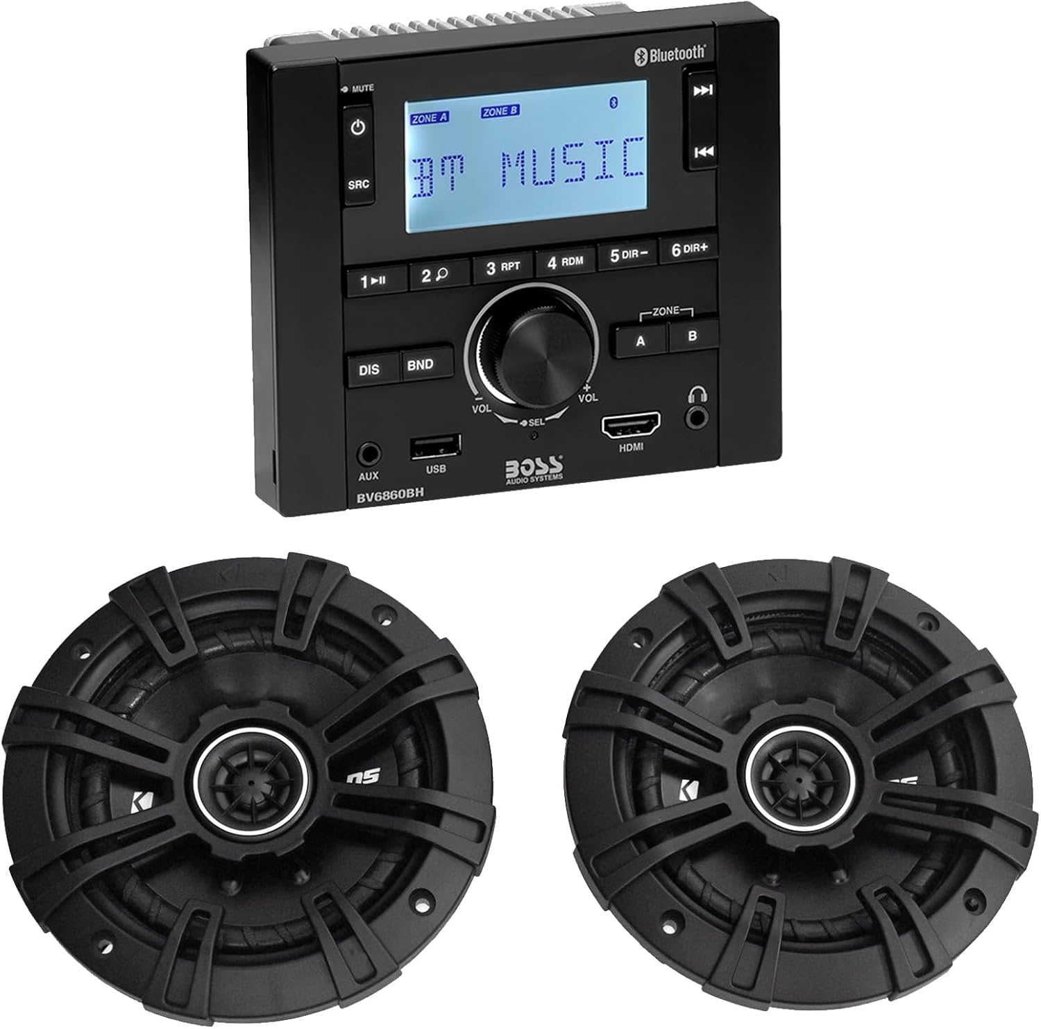 Audiosavings BV6860BH Bundle: 160-Watts Digital Media Bluetooth Receiver, AM/FM, Mobile Home RV Stereo, Pair 43DSC504 200-Watt 5.25-in 2-Way Car Audio Speakers, 2-Items