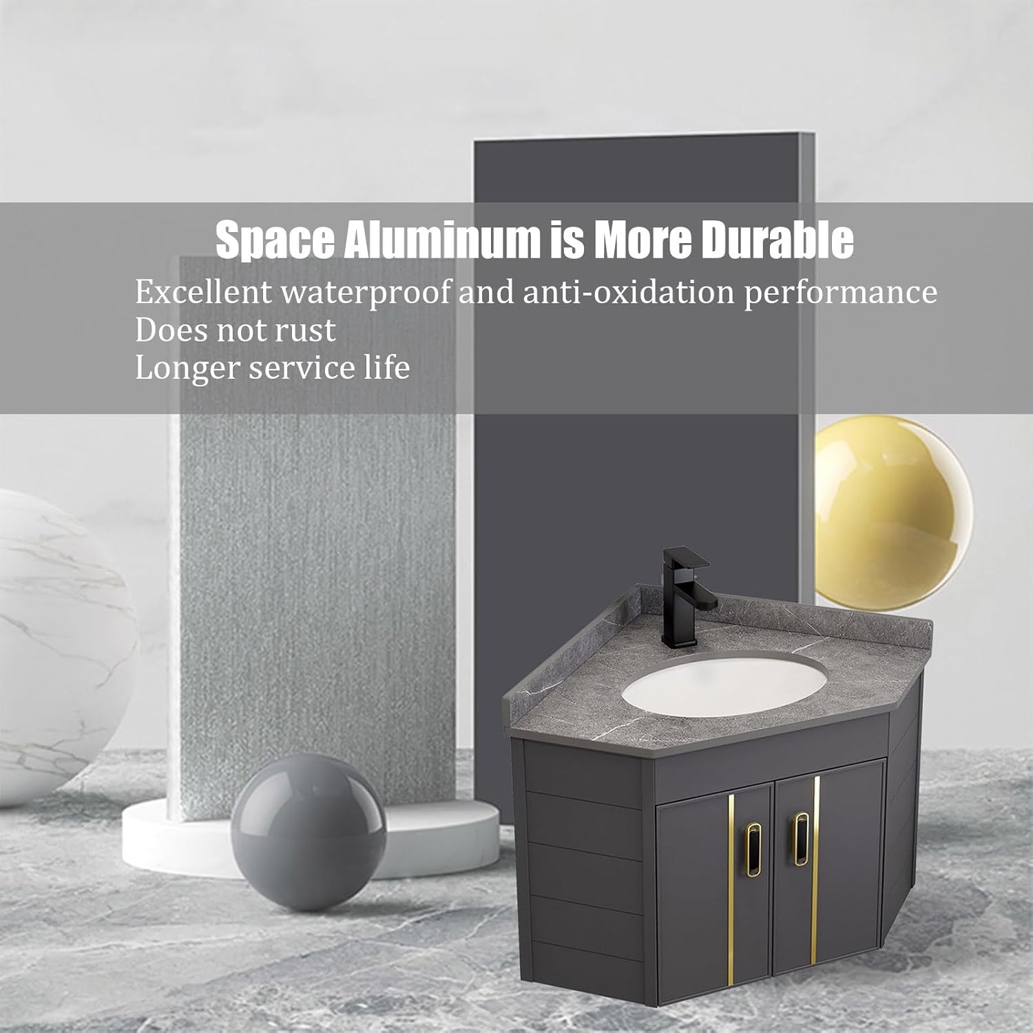 Small Corner Bathroom Cabinet Vanity With Sink Vanity, Corner Sink Bathroom Narrow Depth Vanities, Wall Mount Vessel Sink With Storage Space Hot & Cold Faucet Combo,for Small Space(Black)