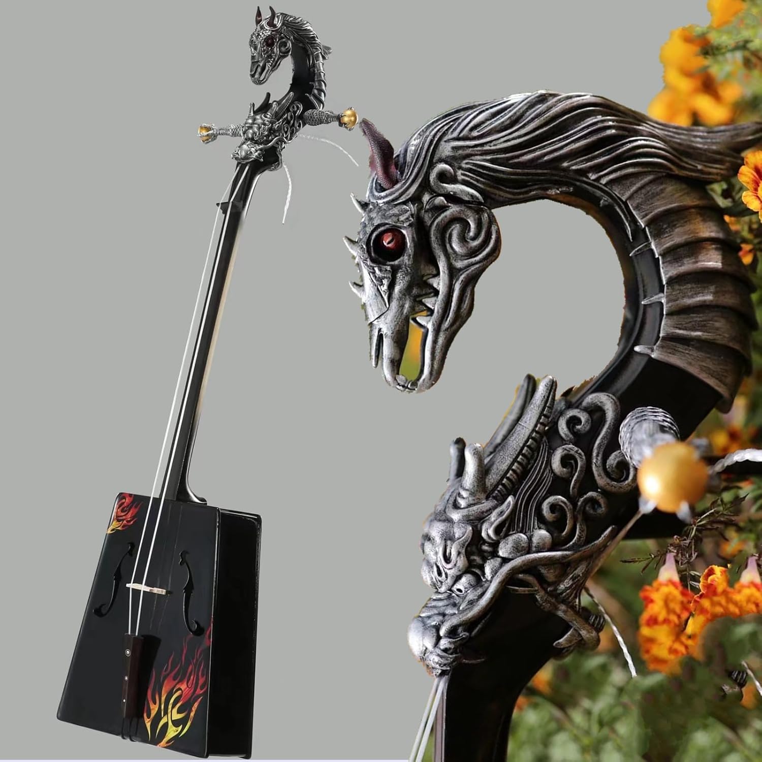 Mongolian 2-string Horse Head Fiddle Horse Head String Instrument Morin Khuur HuQin/Matouqin/Huur/Chaoer/Mongolian Cello with Bow. Case. #0340
