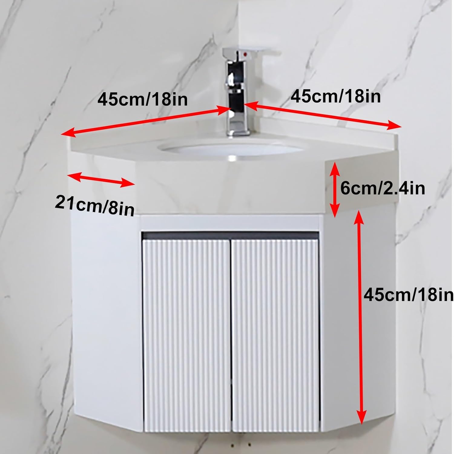 Corner Wall Mount Bathroom Sink, Wall Mounted Bathroom Sink, Bathroom Sink, Bathroom Sink with Storage Container (Color : Gray-with Mirror, Size : 45cm/18in)