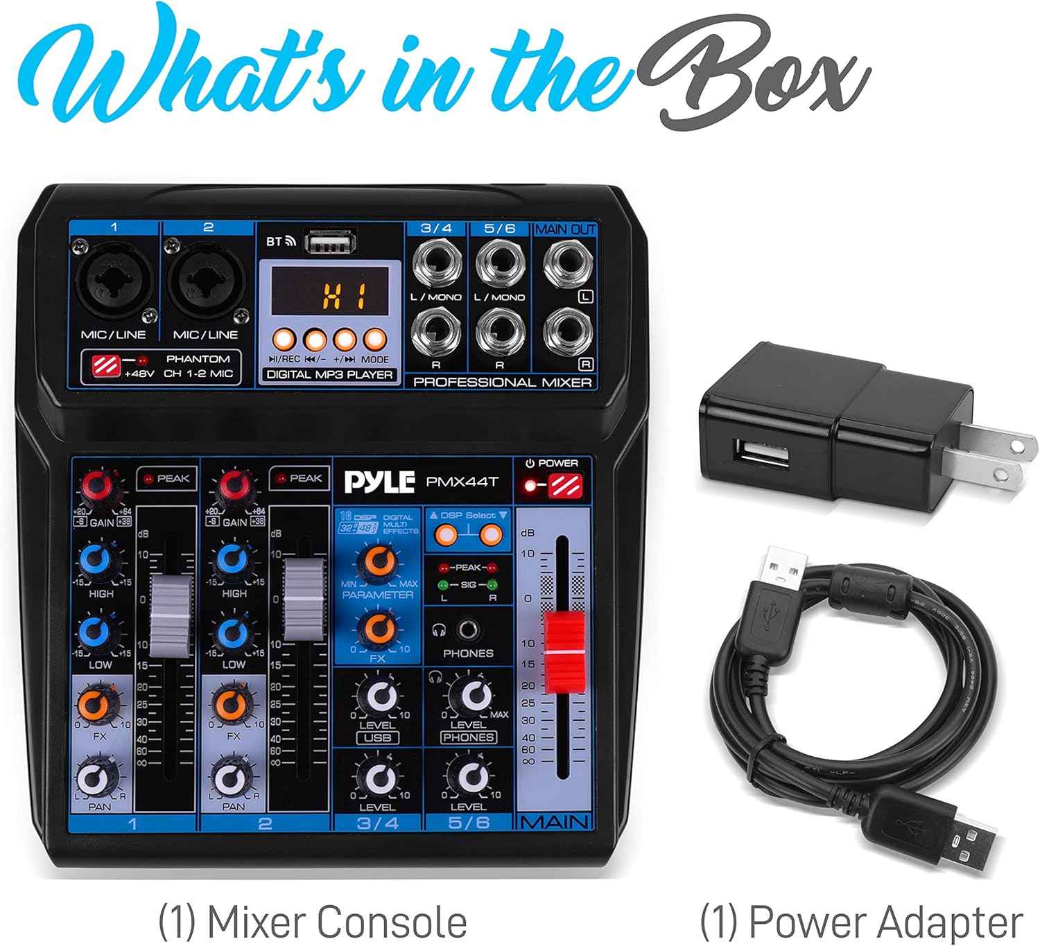 Pyle Professional Wireless DJ Audio Mixer - 6-Channel Bluetooth Compatible DJ Controller Sound Mixer w/DSP Effects, USB Audio Interface, Dual RCA In, XLR/1/4