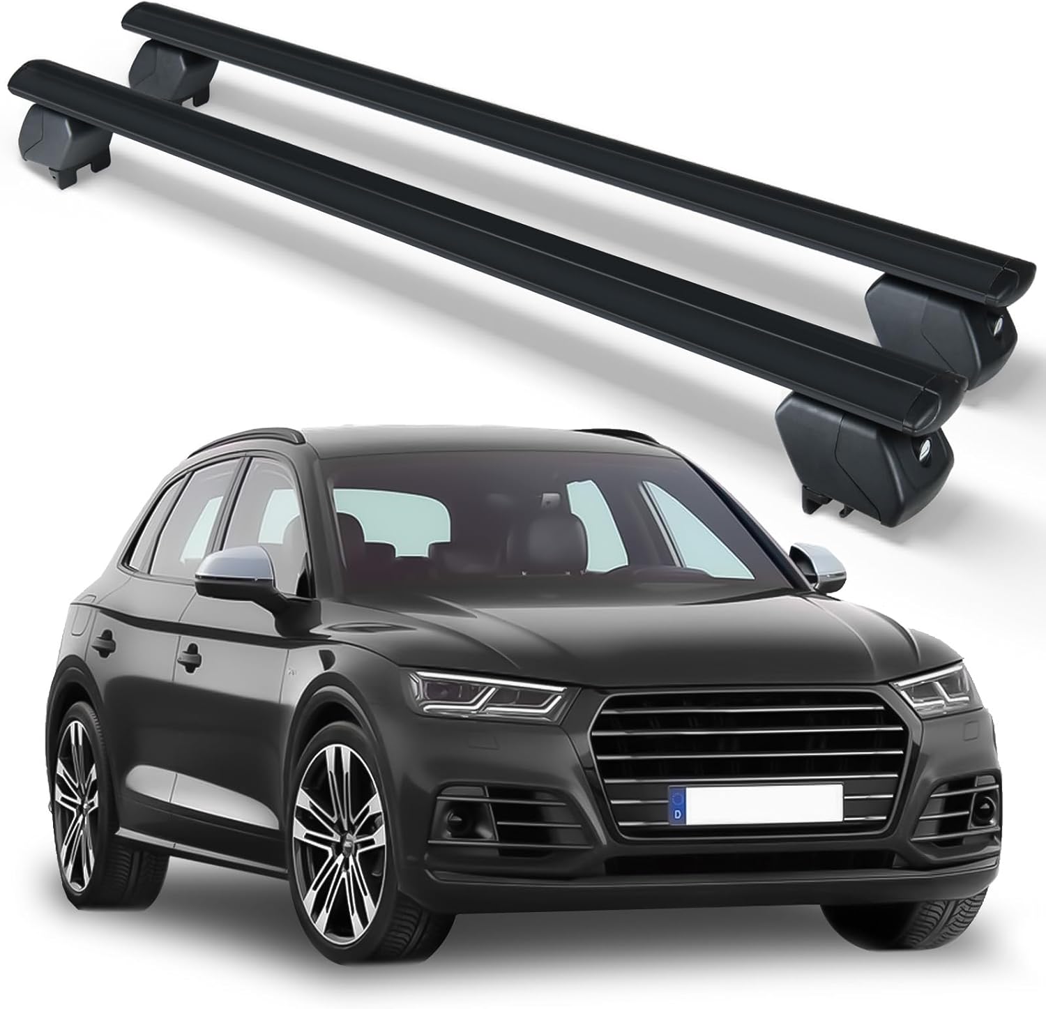 300 LBS Heavy Duty Cross Bars Roof Rack Compatible with 2007-2024 Audi Q7 with Side Rails, Lockable & Adjustable Rooftop Crossbars Top Cargo Luggage Carrier Cars Suvs