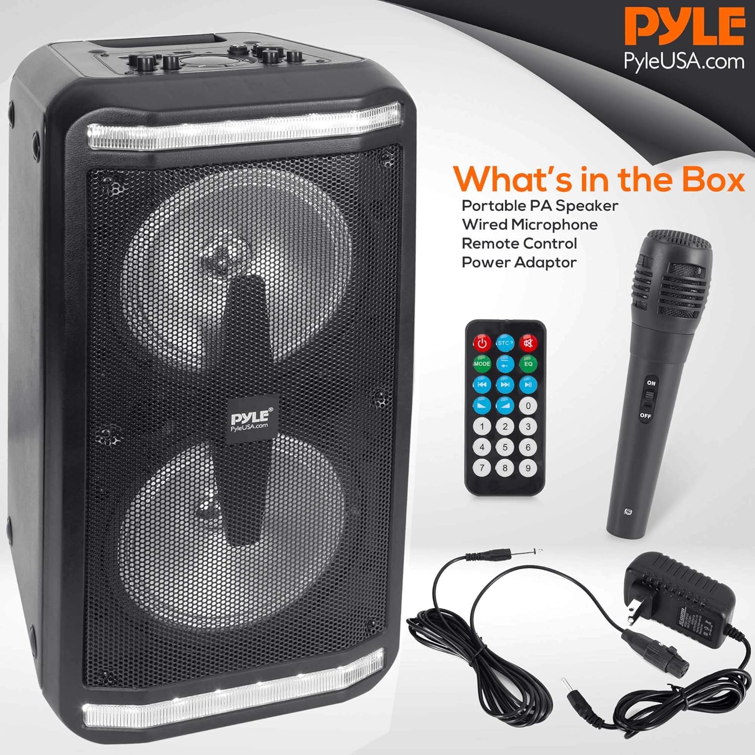 Pyle Bluetooth Speaker & Microphone System - Portable Stereo Karaoke Speaker with Wired Mic, Built-in LED Party Lights, MP3/USB, FM Radio (6.5’’ Subwoofers, 500 Watt MAX) (PPHP266B.5)