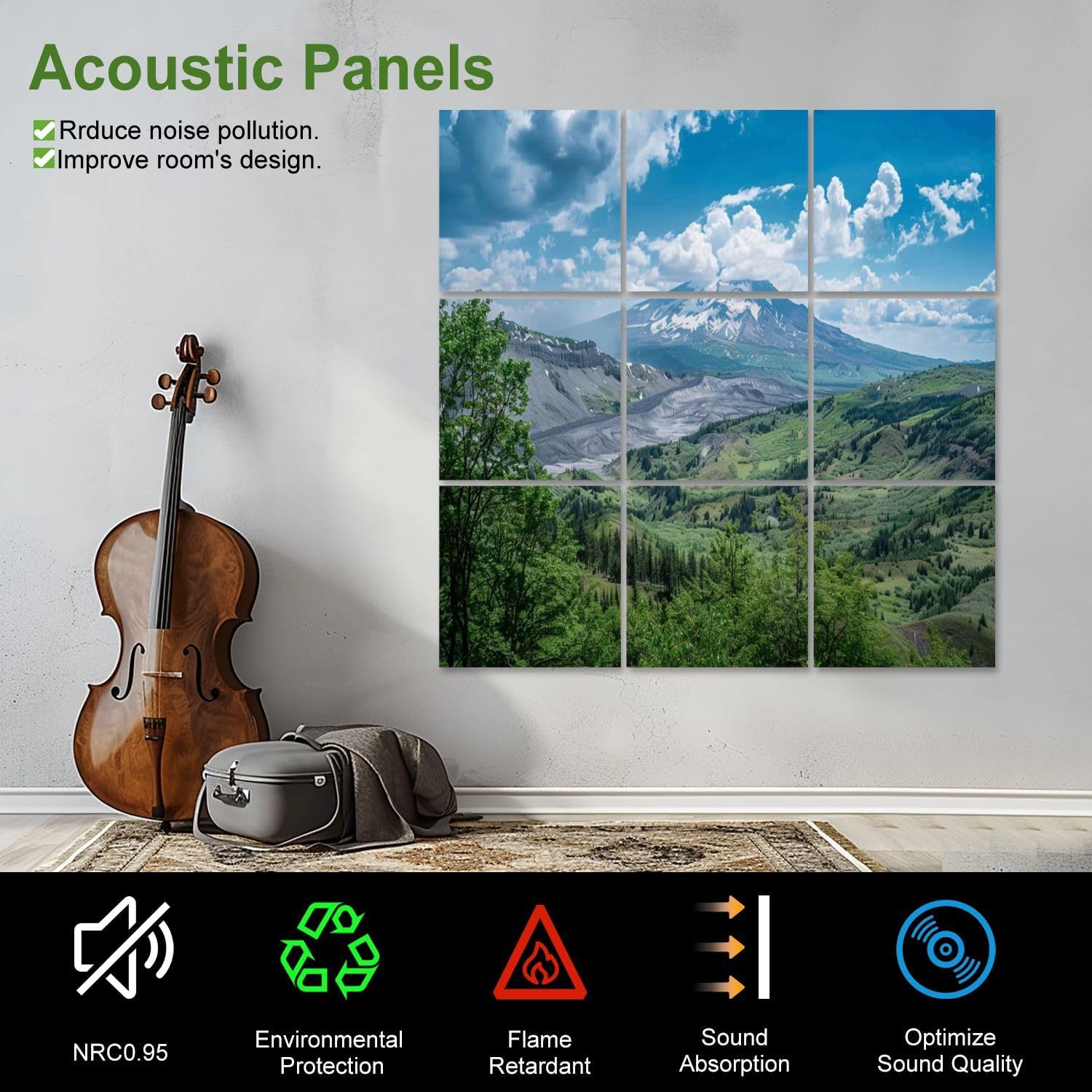 Art Acoustic Panels Self Adhesive mount st helens volcano sunny day eruptions pictures 9 Packs Decorative Soundproof Wall Panels Large Sound Absorbing Panels for Home Office 60