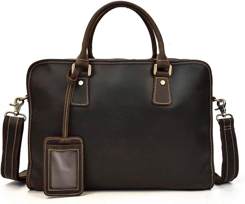 Leather Briefcase for Men 15 Inch Laptop Crossbody Shoulder Messenger Bag Attache Case for Business Travel Work briefcases(Brown)
