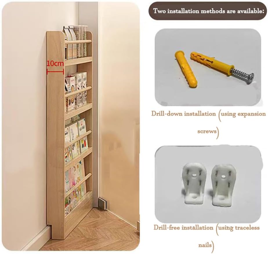 Wall Mount Narrow Book Shelf Behind The Door Bookshelf Solid Wood Bookcases with Open Display Shelves Behind The Door Storage Organizer for Toys and Books Space-Saving,80 * 10 * 178cm