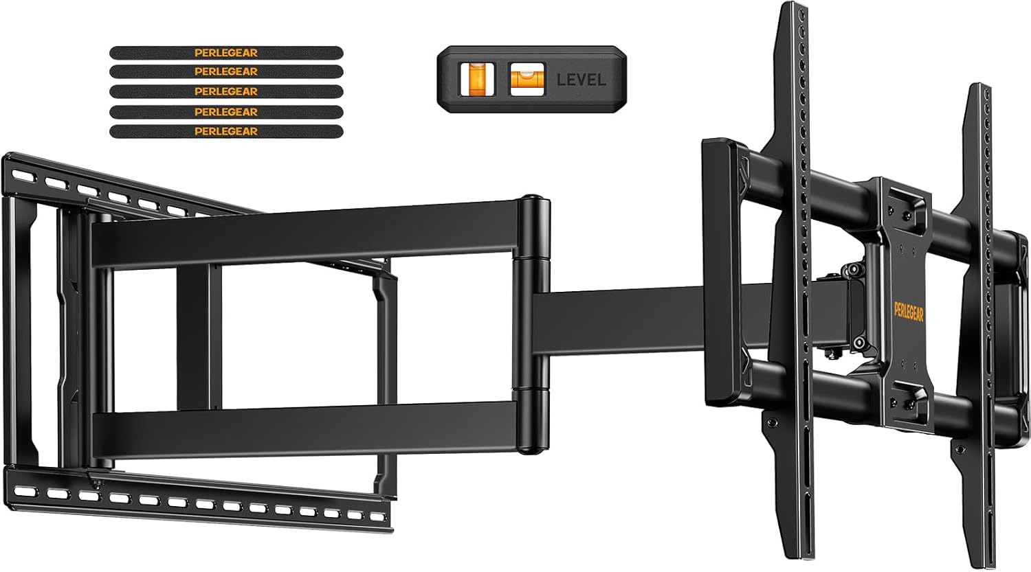 Perlegear Long Arm Full Motion TV Wall Mount for 42–97 Inch TVs up to 150 lbs, Pre-Assembled TV Mount with Full Swivel, Tilt and Extension, Fits 8″/12″/16″/24″ Wood Studs, Max VESA 800x400mm, PGXLF02