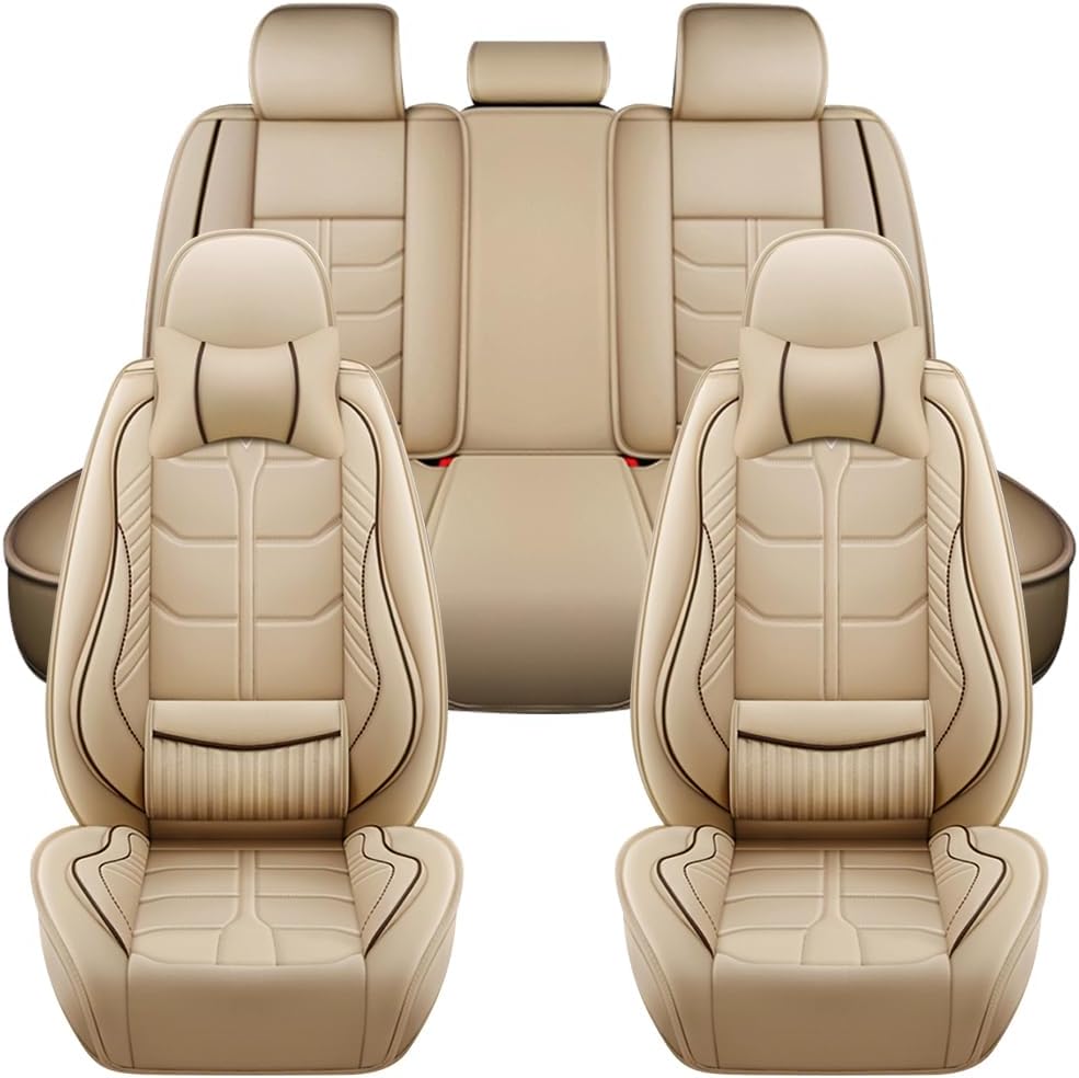 Car Seat Cover for Jeep Gladiator 2020-2024 Full Coverage with Self-Lumbar Nappa Leather Car Seat Cover,Fashion Waterproof Easy to Install,Auto Interior Accessories.Deluxe Beige