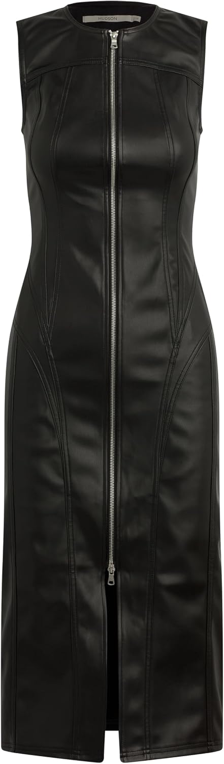 Hudson Women's Vegan Leather Sleeveless Midi Zipper Dress