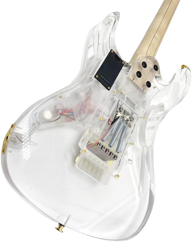 LED Light Electric Guitar Maple neck Acrylic Body Crystal Guitar Blue Sweet Sound for beginners,students,adults (kit-led-iba)