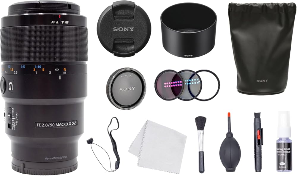 Sony FE 90mm f/2.8 Macro G OSS Lens + Filter Kit + Lens Cap Keeper + Cleaning Kit (Renewed)