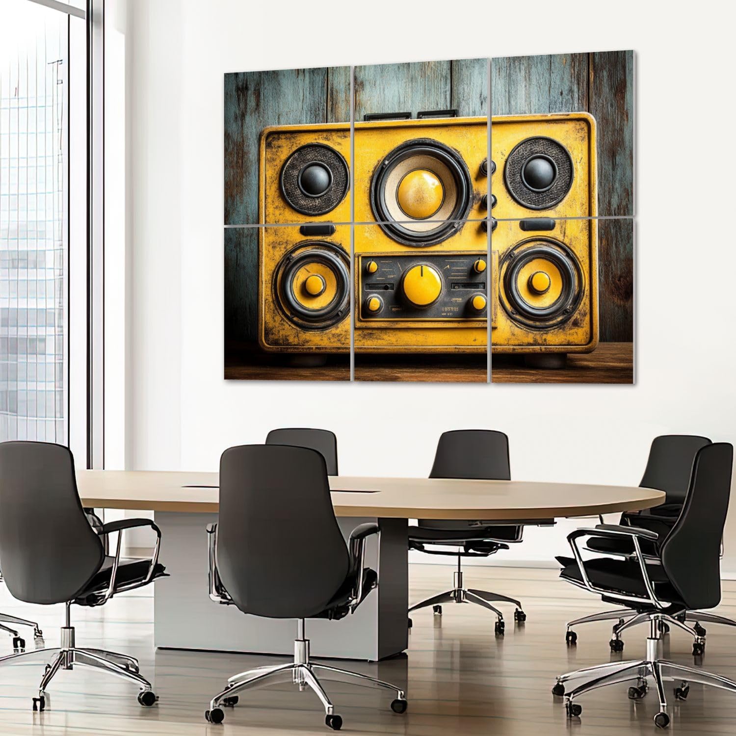 6 Pack Art Acoustic Panels Sound Absorbing Retro Vintage Knobs Speakers Distressed Texture Wood Background Decorative Soundproof Wall Panels Self Adhesive for Recording Studios Office 72