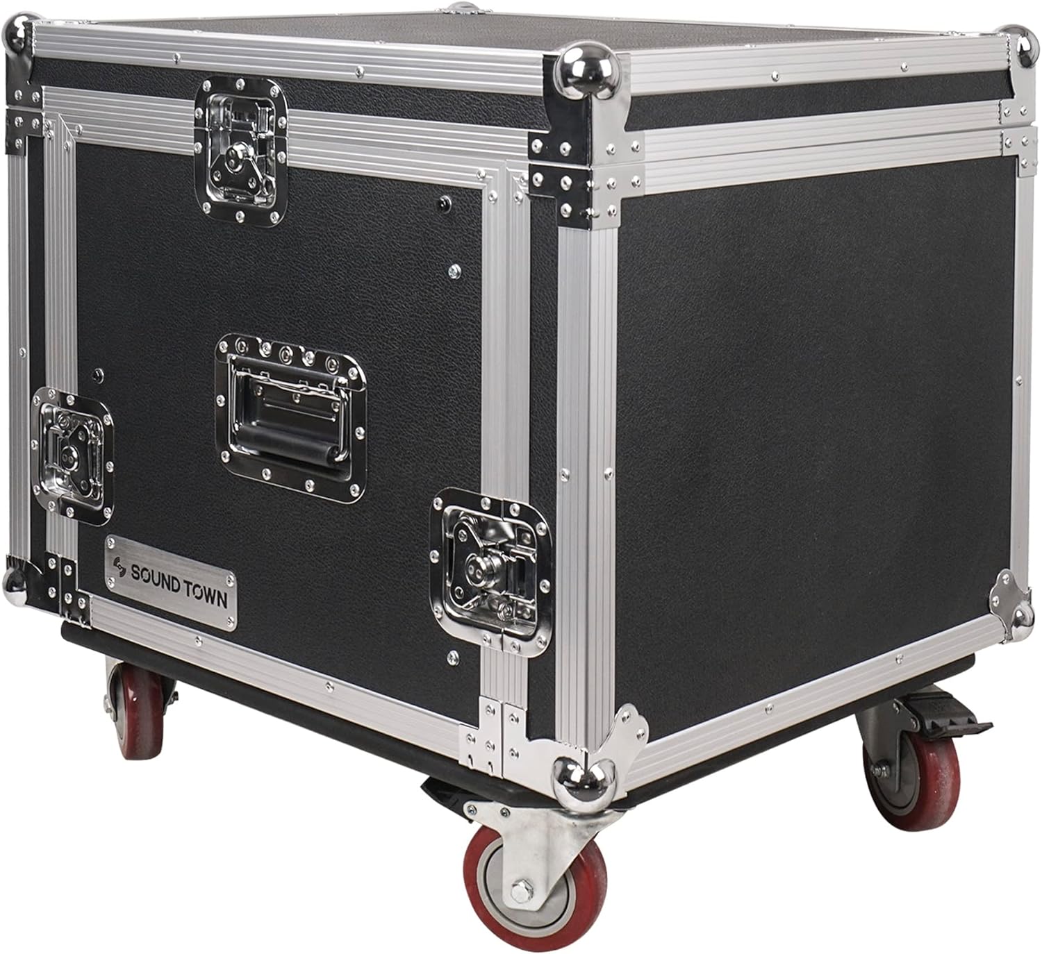 Sound Town Enhanced Thickness 1/2” (12mm) Plywood 8U Audio Rack/Road ATA Case with 11U Slant Mixer Top, 20’’ Rackable Depth, Casters, 8 Space Size, Pro Tour Grade (STMR-8UW)
