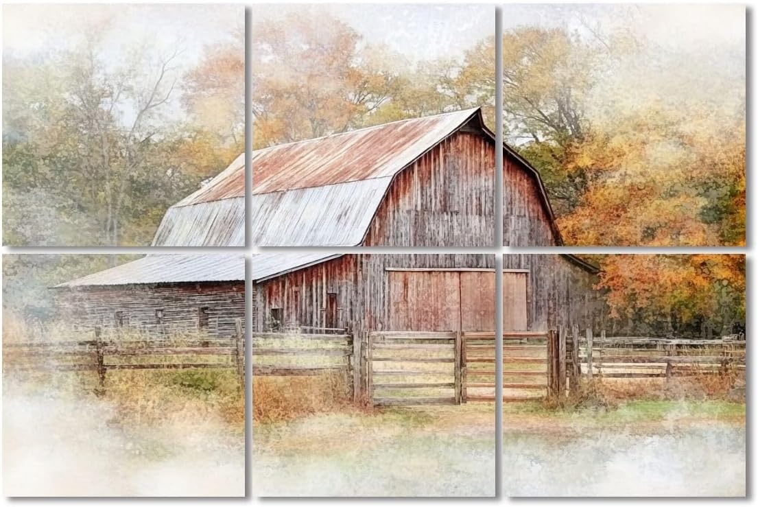 6 Pack Art Acoustic Panels Sound Absorbing Farmhouse Vintage Retro Watercolor Wooden Autumn Foliage Fencing Decorative Soundproof Wall Panels Self Adhesive for Recording Studios Office 72